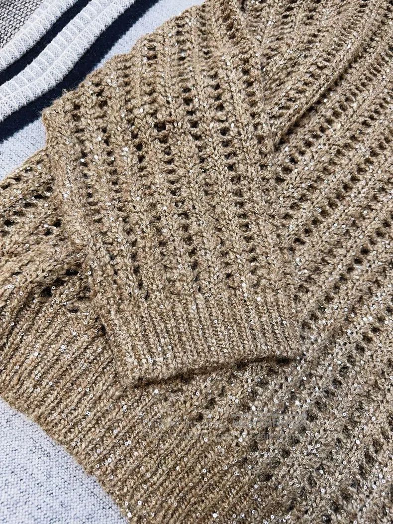Brunello Cucinelli Brunello Cucinelli Caramel Openwork Sequin Long Sleeve Loo Size S / US 4 / IT 40 - 5 Thumbnail
