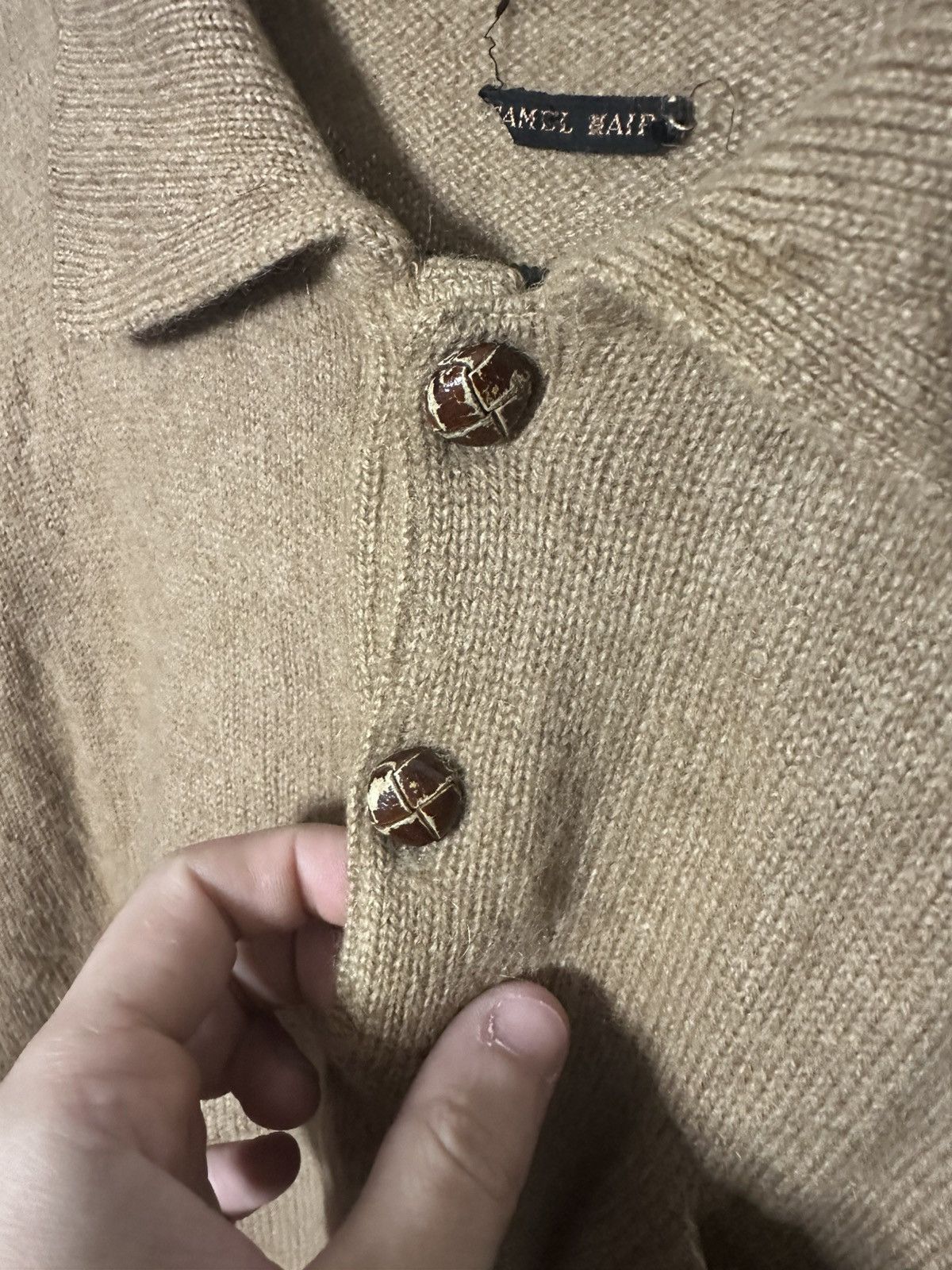 Other HERMES (?) camel/alpaca elbow patch polo sweater beige knit Size US L / EU 52-54 / 3 - 6 Thumbnail