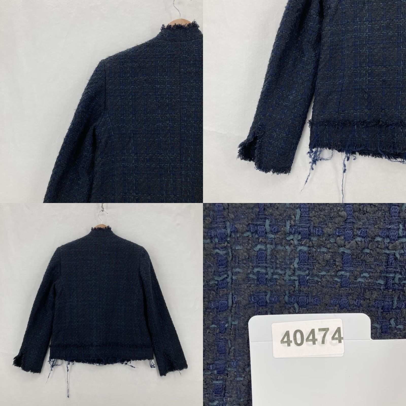 Express VINTAGE Express Blazer Womens Small Navy Blue Tweed Boucle Fringe Open Front Jacket NWT Size S / US 4 / IT 40 - 9 Thumbnail