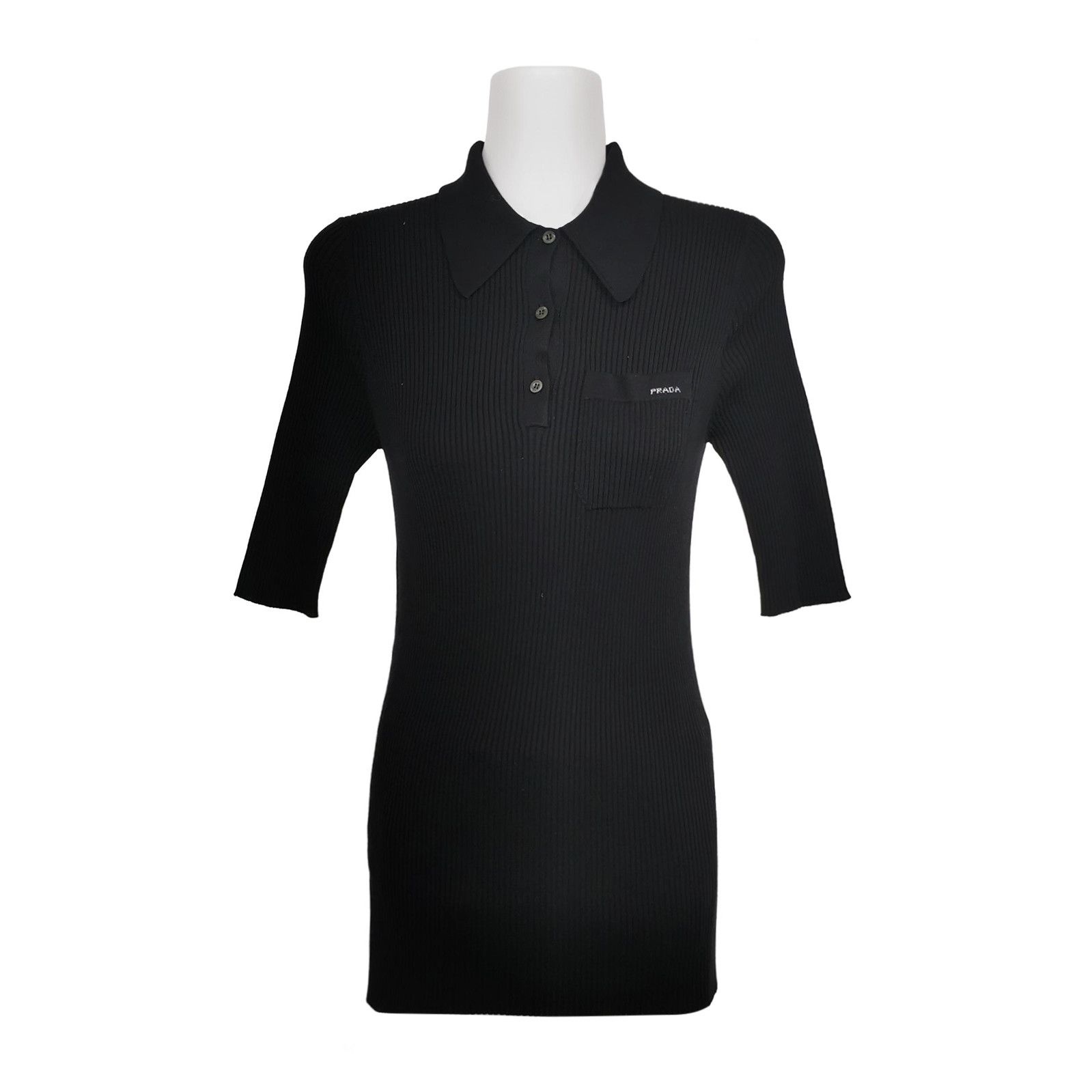 Prada Prada Black Knit Polo Shirt with Logo - dmc Size L / US 10 / IT 46 - 1 Thumbnail