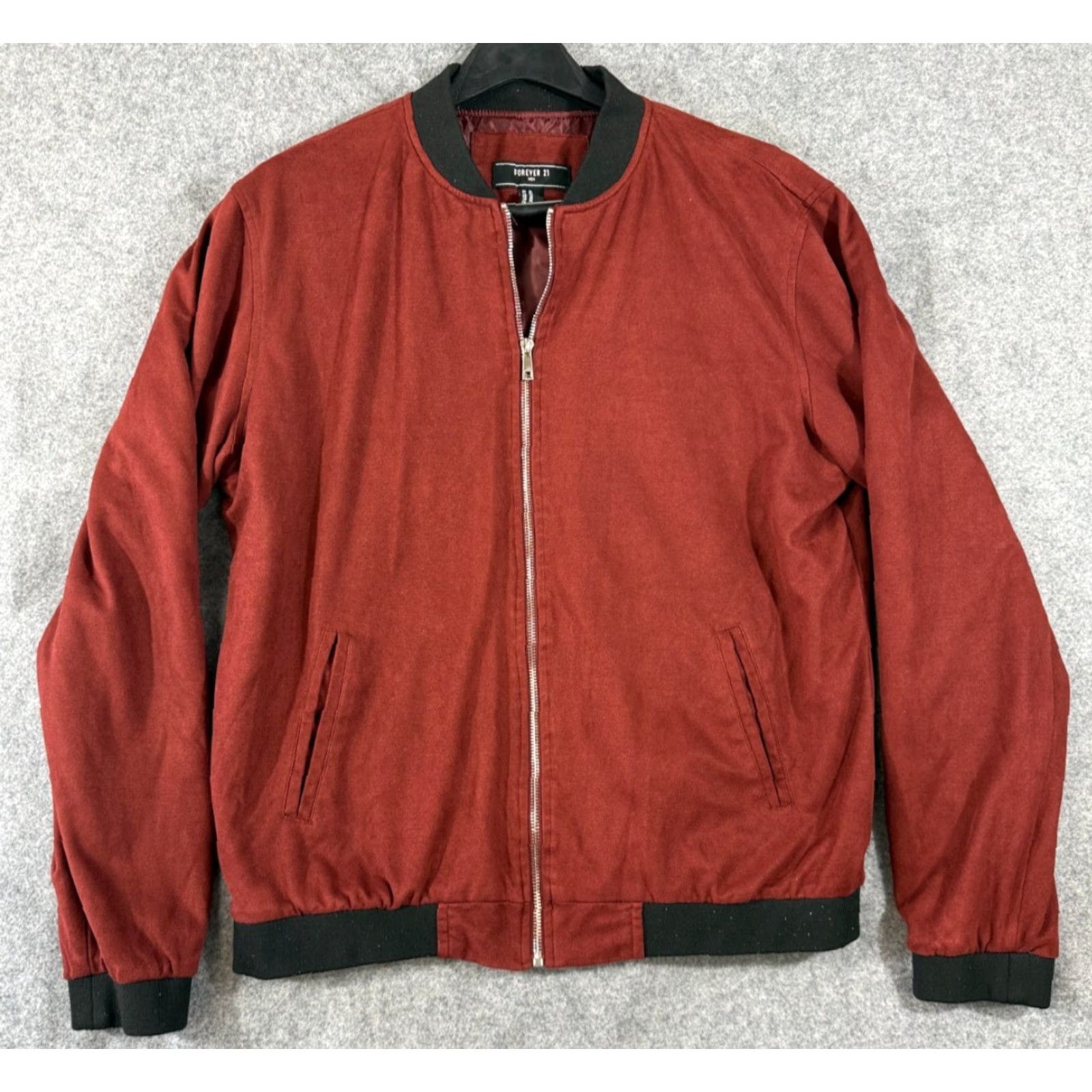 Forever 21 Forever 21 Bomber Jacket Mens XL Red Black Ribbed Knit Trim Full-Zip Jacket Size US XL / EU 56 / 4 - 2 Thumbnail