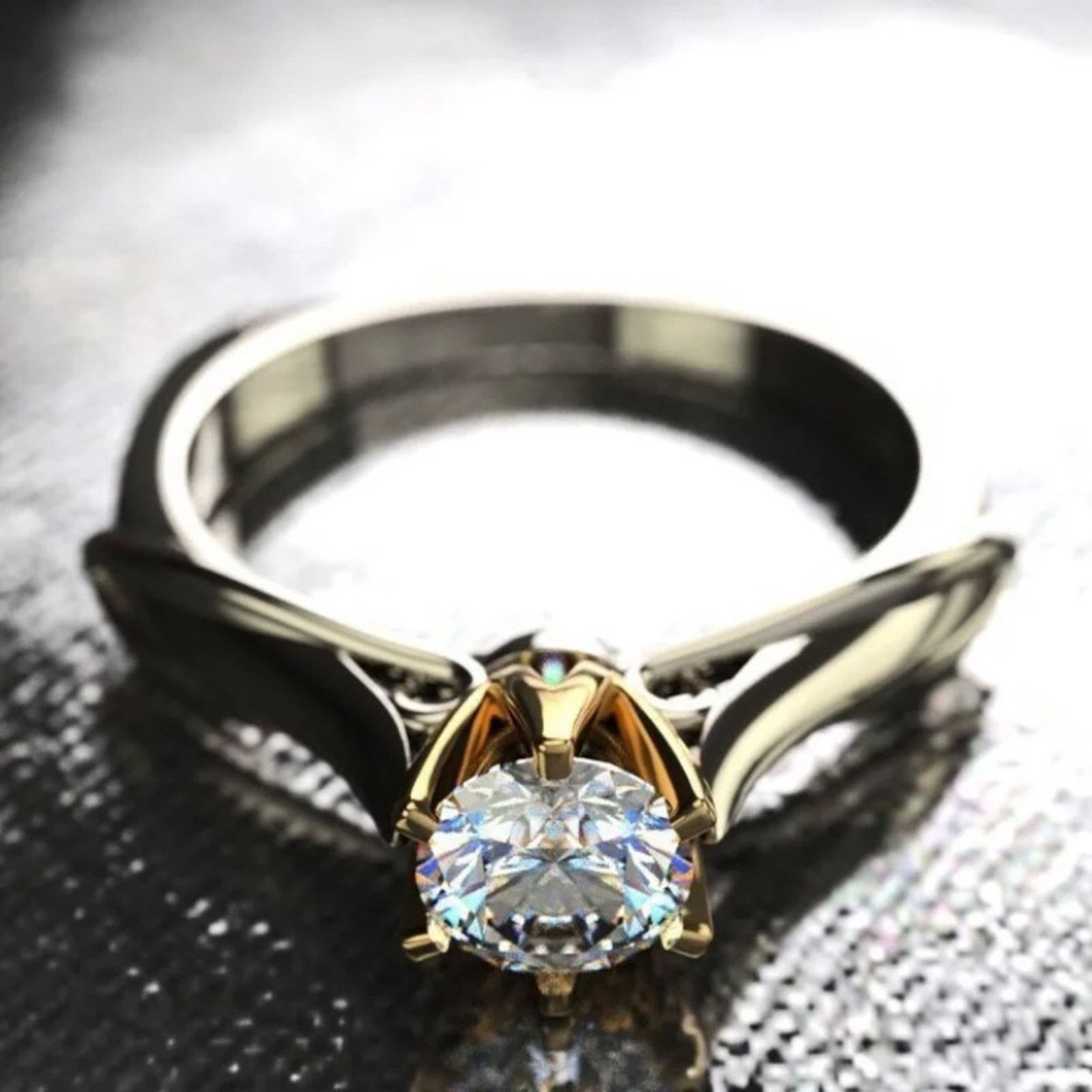 Jewelry 18kt gold and sterling silver 7mm CZ cocktail ring 8 NIB Size ONE SIZE - 12 Thumbnail
