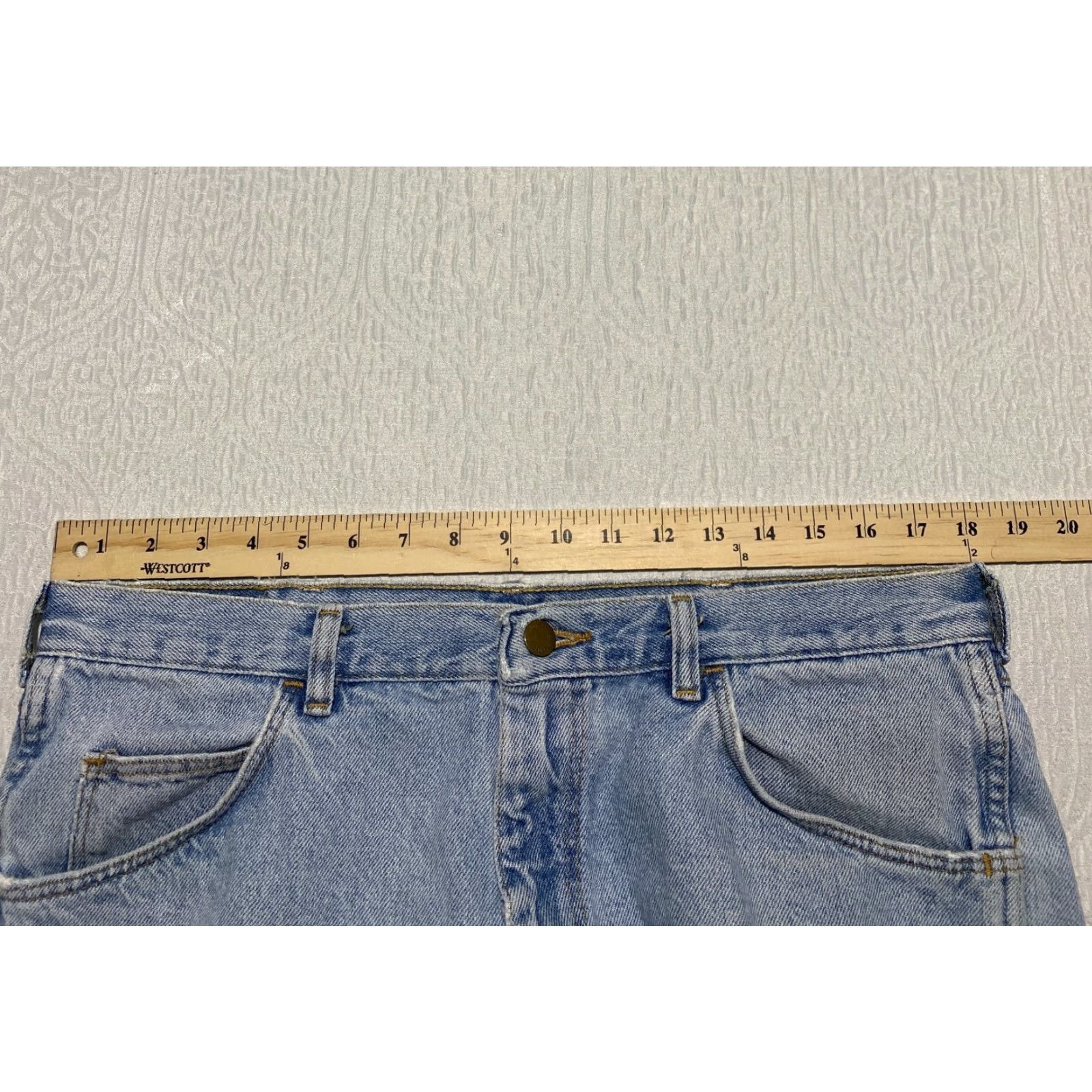 Wrangler VINTAGE Wrangler Jeans Shorts Men 36 Blue Light Wash Jorts Bermuda 5-Pocket Distressed Pockets 90s Style Casual Mens Size US 36 / EU 52 - 6 Thumbnail