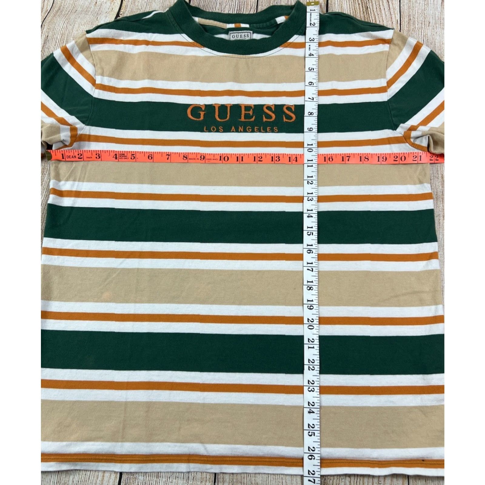 Guess VINTAGE GUESS Los Angeles T Shirt Mens Small Orange Striped Crew Neck Short Sleeve Cotton Shirt Size US S / EU 44-46 / 1 - 5 Thumbnail