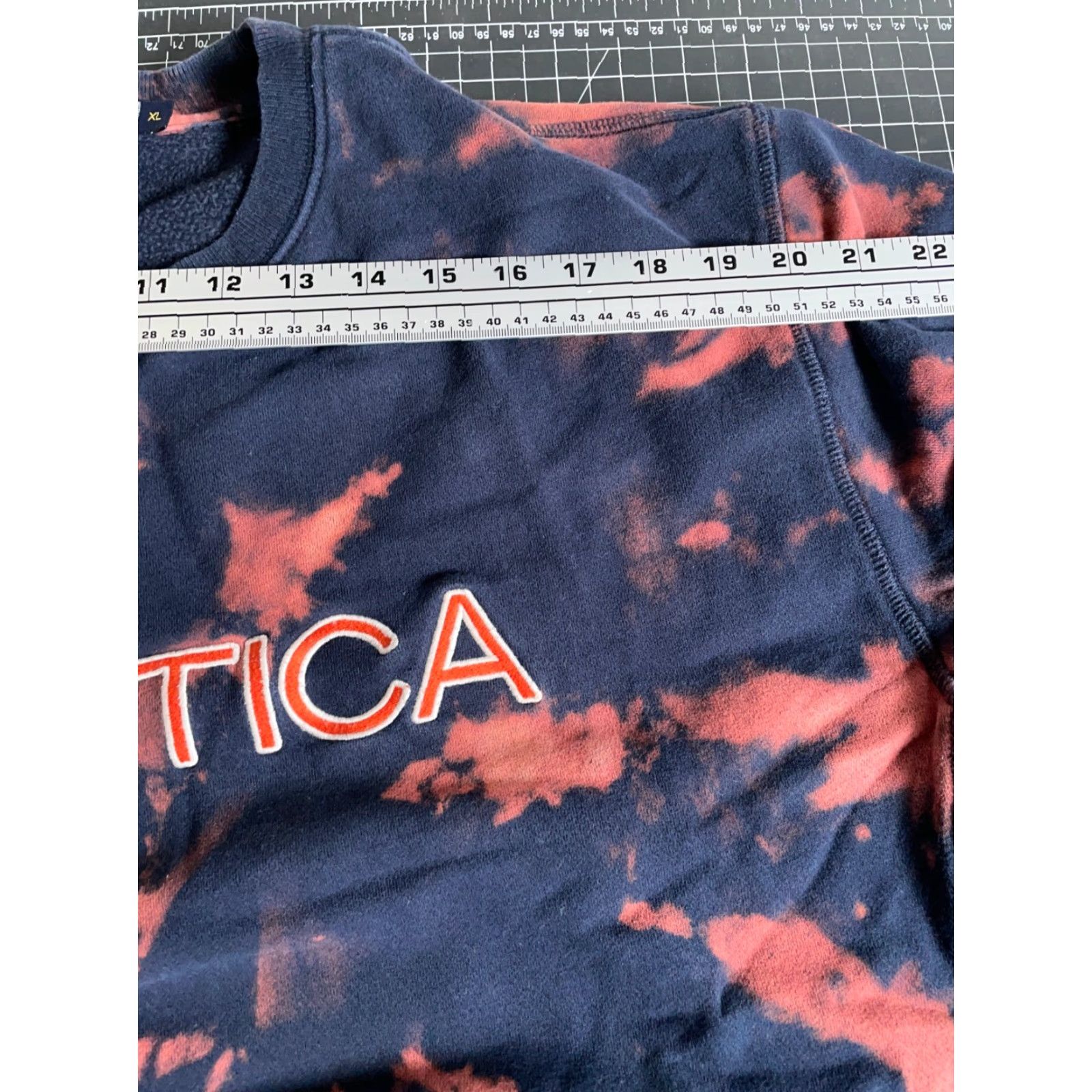 Nautica Nautica Sweatshirt Men's XL Dark Blue Orange Bleach Tie Dye Spell Out Crewneck Vintage Graphic Print Pullover Hoodie? Size US XL / EU 56 / 4 - 7 Thumbnail
