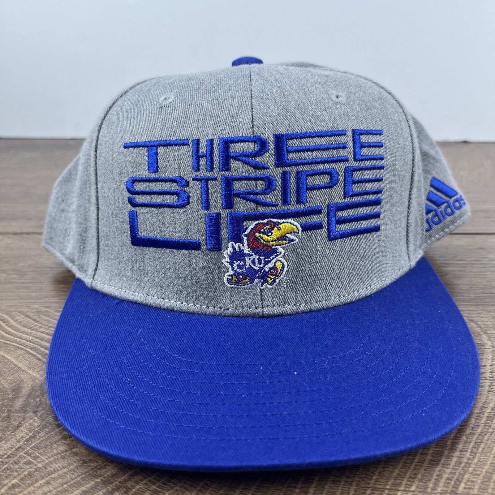 Adidas Kansas Jayhawks Hat Adidas Three Stripe Hat Gray Cap Adjusta Size ONE SIZE - 3 Thumbnail