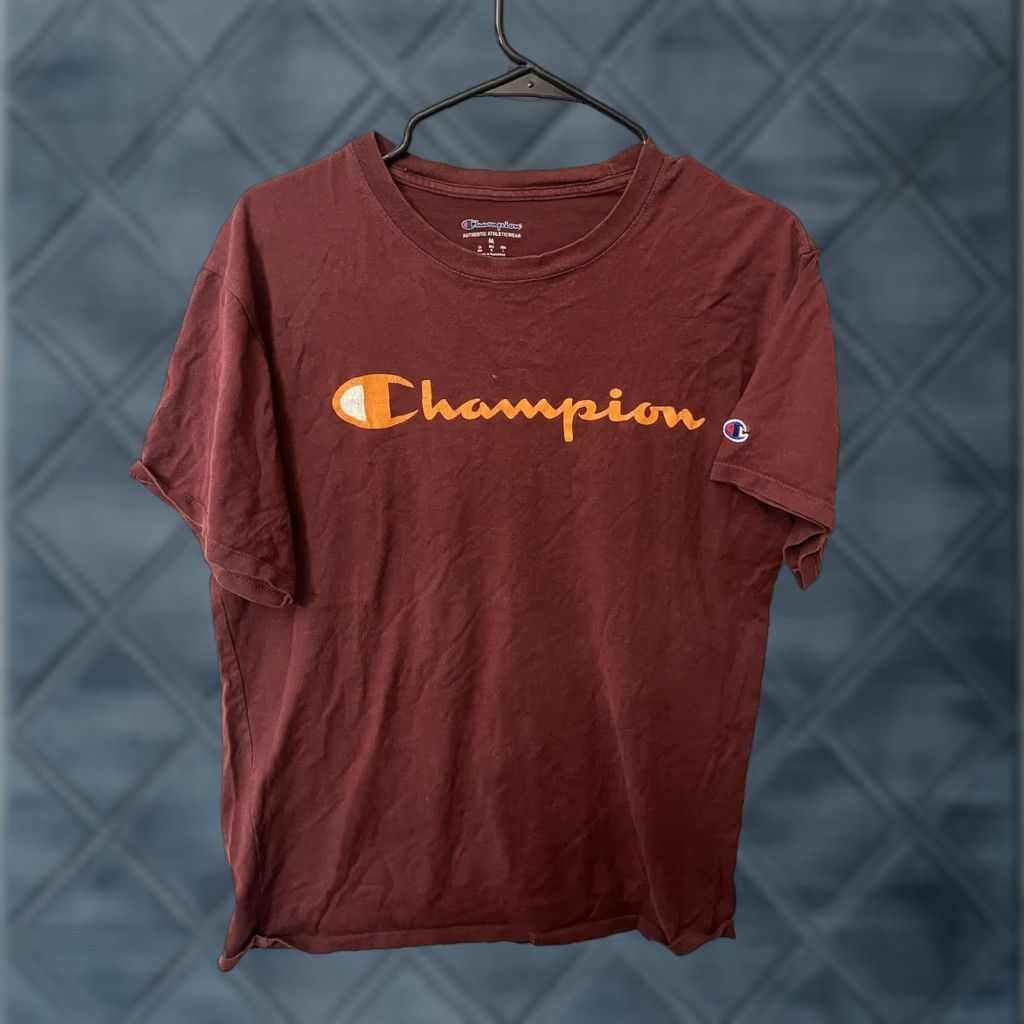 Champion VINTAGE Champion T-shirt Men M Maroon Logo Crew Neck Short Sleeve Tee 90s Mens Size US M / EU 48-50 / 2 - 1 Thumbnail
