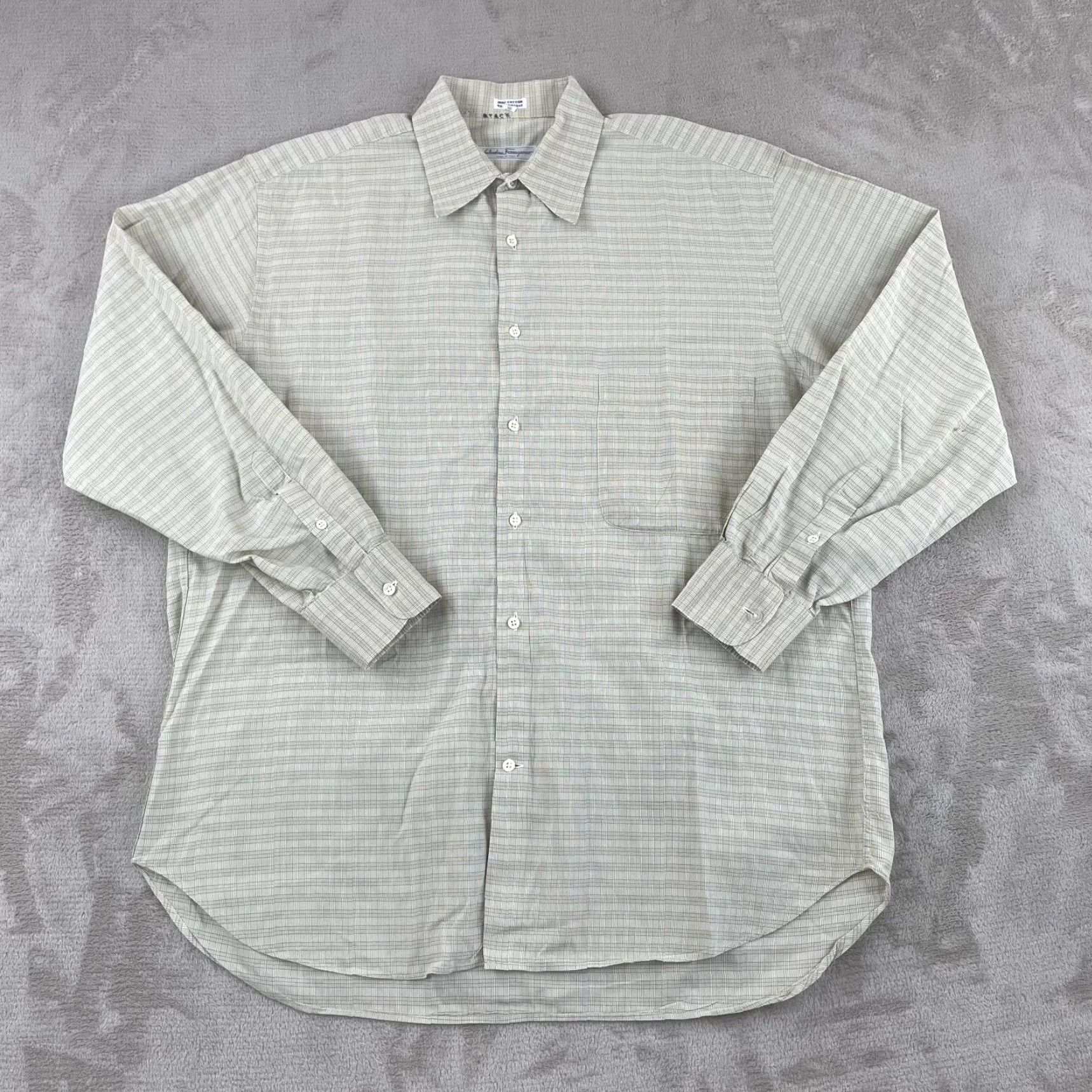 Salvatore Ferragamo VINTAGE Salvatore Ferragamo Shirt Men 16 Beige Gray Plaid Long Sleeve Made Italy Shirt Size US L / EU 52-54 / 3 - 3 Thumbnail