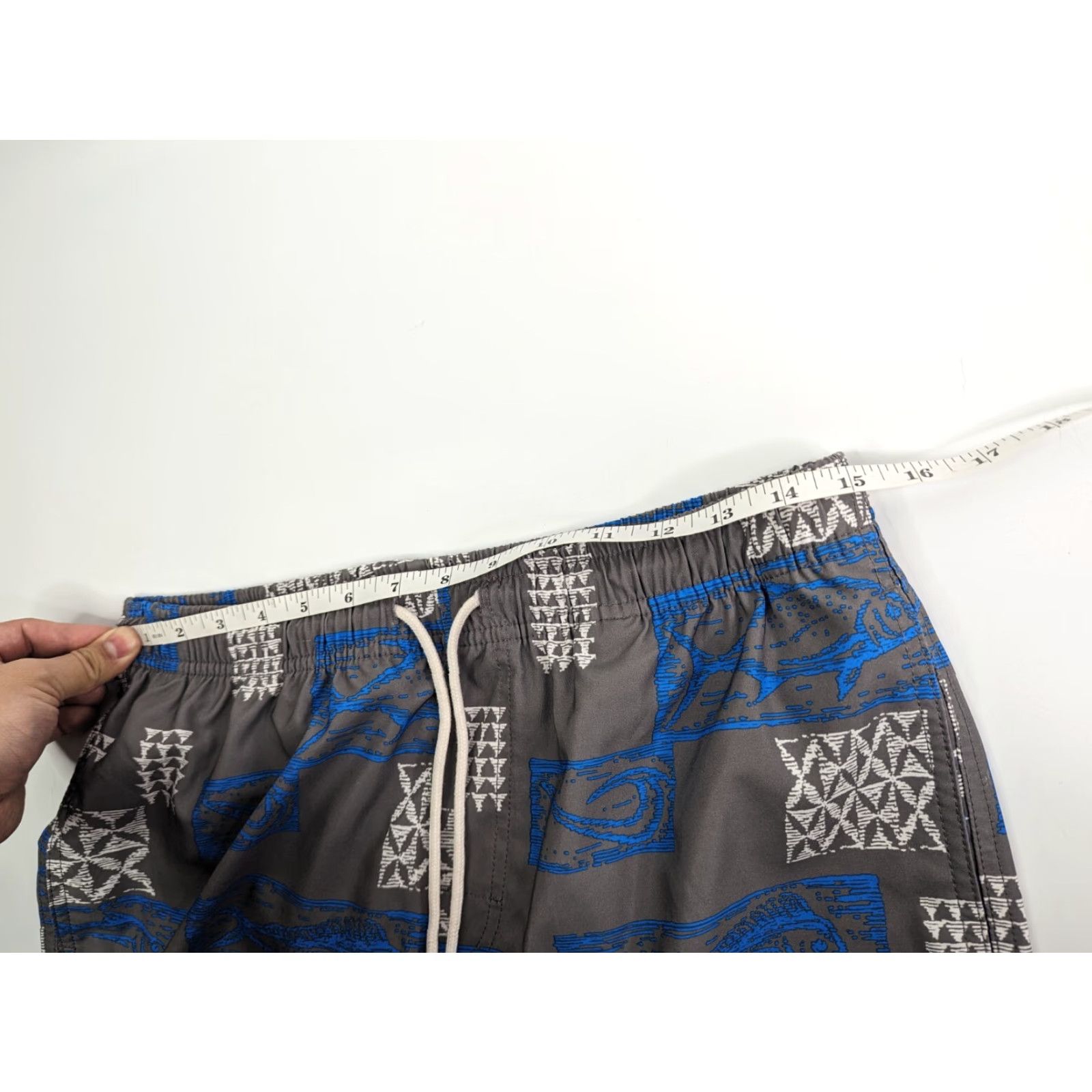 Quiksilver Quiksilver Waterman Hopu Aina Men’s Medium Swim Trunks Lined Drawstring Pockets Blue Trunks Beach Hawaii Aloha Surf Ocean Waves Pattern AOP Size ONE SIZE - 7 Thumbnail