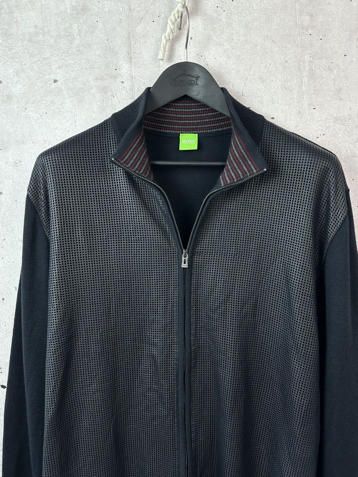 Hugo Boss Vintage Hugo Boss Leather-Wool Navy Blue Knit Bomber Jacket Size US XL / EU 56 / 4 - 2 Thumbnail