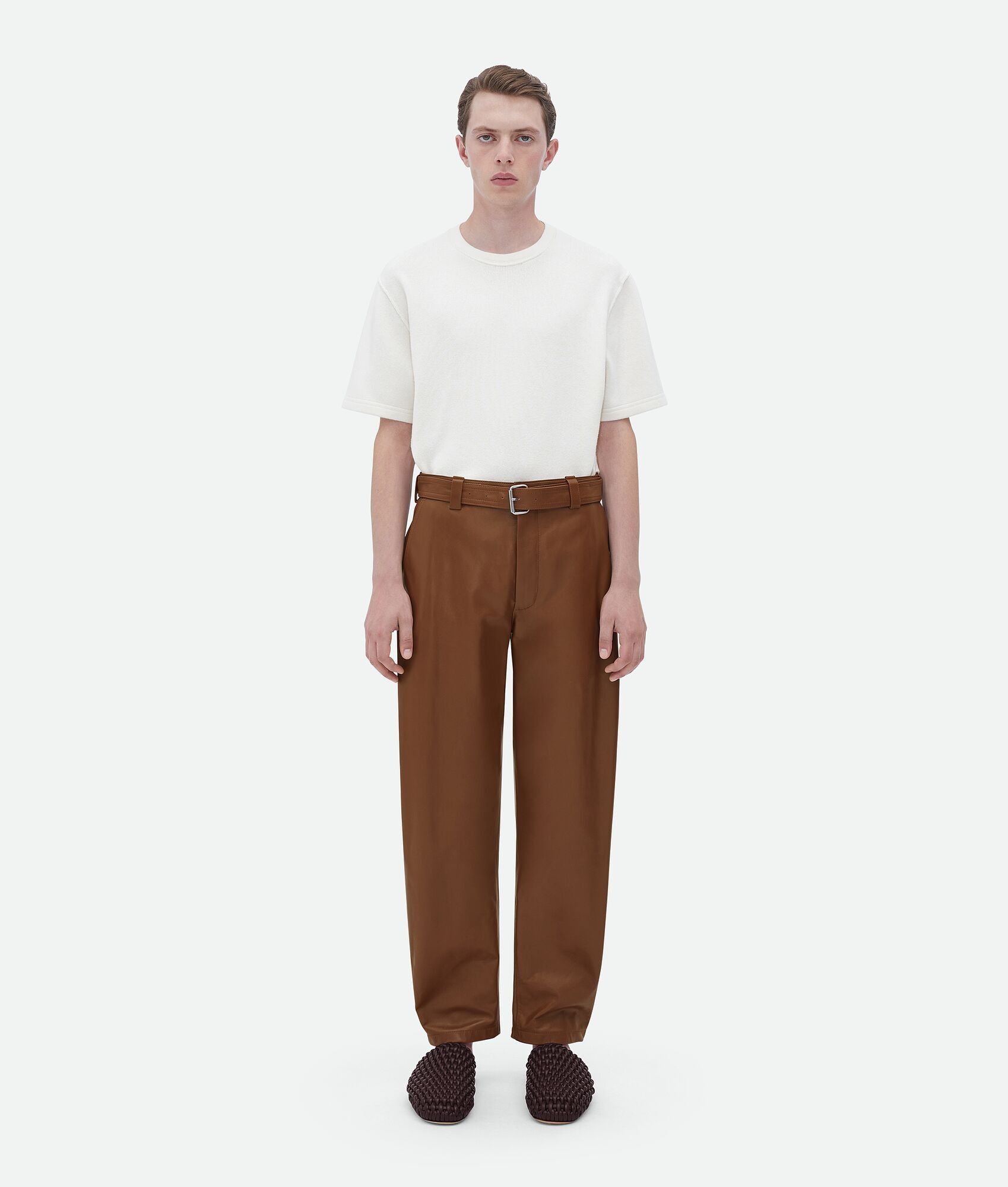 Bottega Veneta o1loc1c0125 722730 Belted Leather Pant in Brown Size US 32 / EU 48 - 1 Preview