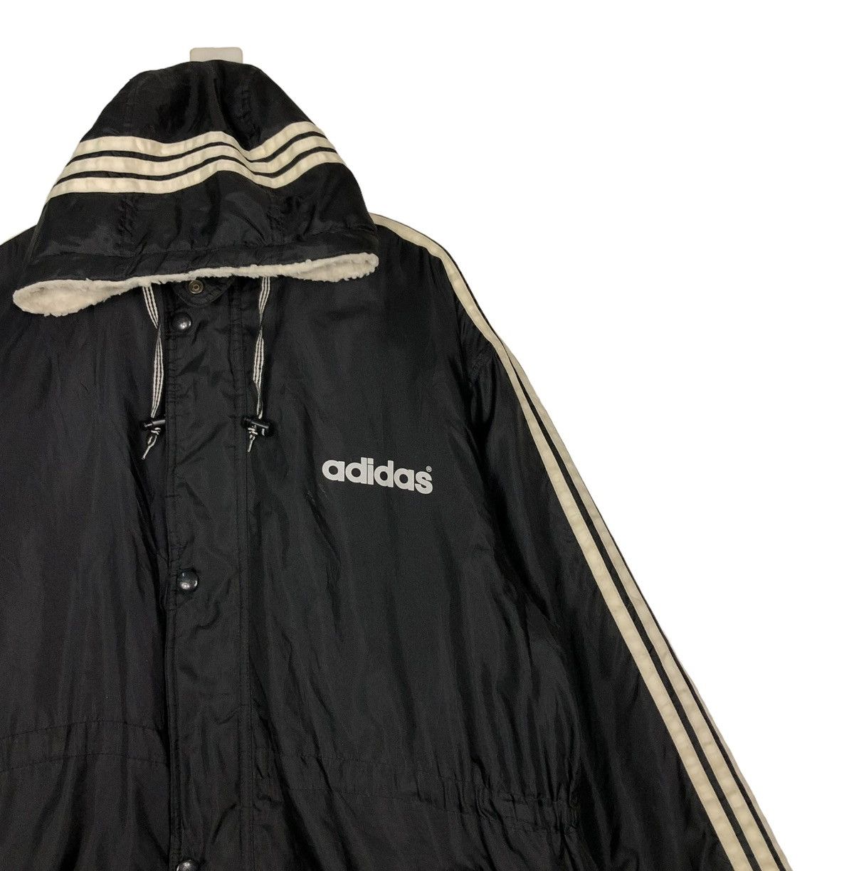 Adidas 🔥VINTAGE ADIDAS LONG JACKET BIG LOGO SHEARLING LINING Size US L / EU 52-54 / 3 - 11 Thumbnail