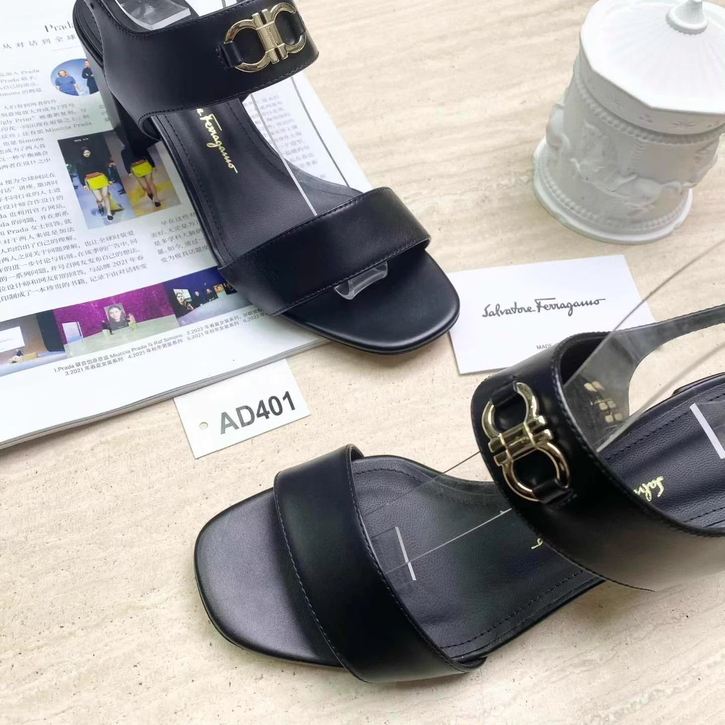 Salvatore Ferragamo Ferragamo Black Leather Sandal 6.5cm Heel 6 (36) New Size US 6 / IT 36 - 3 Thumbnail