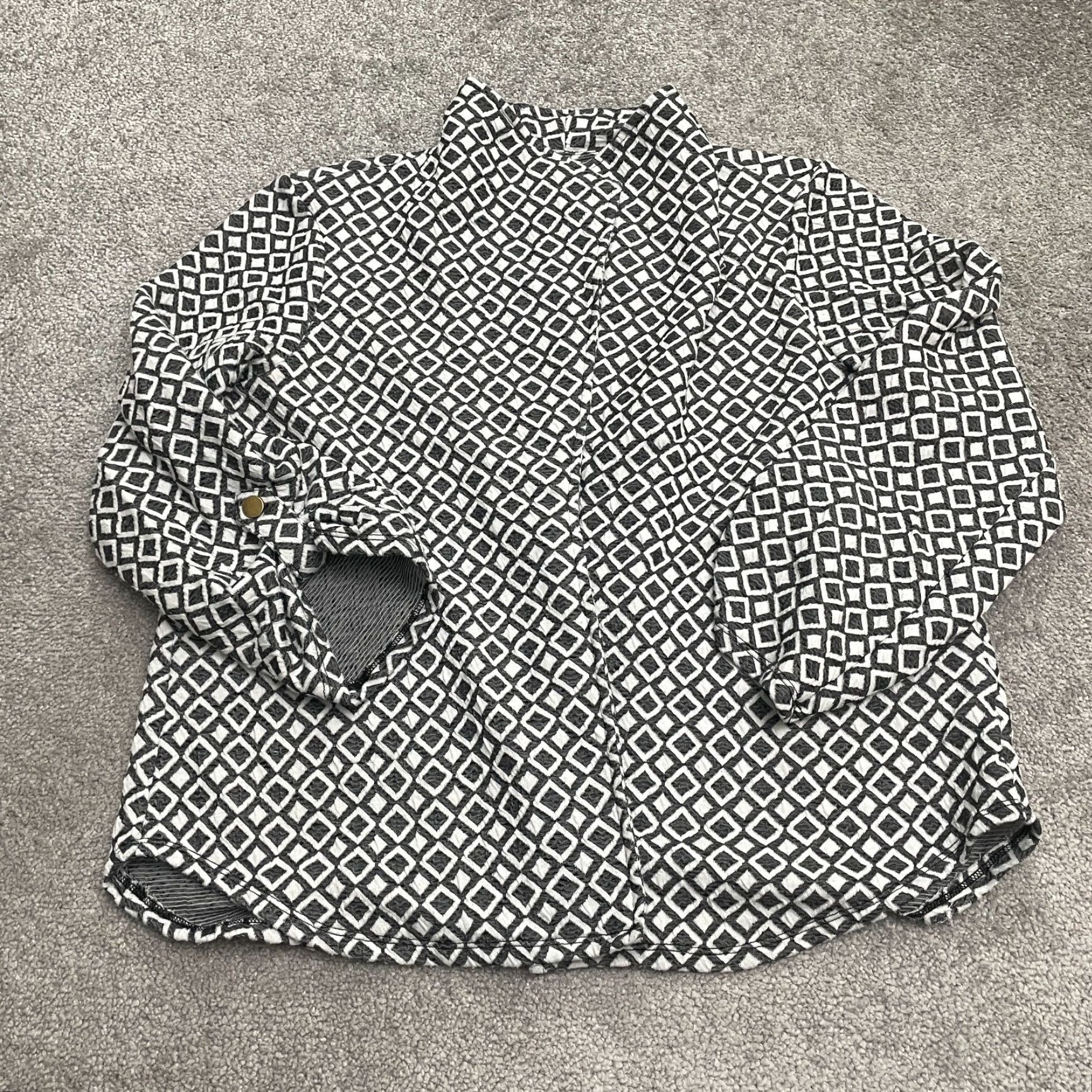 Vintage Ruby Rd. Diamond Pattern Open Jacket Womens PS Black White Stretch Casual Work Shirt Size S / US 4 / IT 40 - 2 Thumbnail