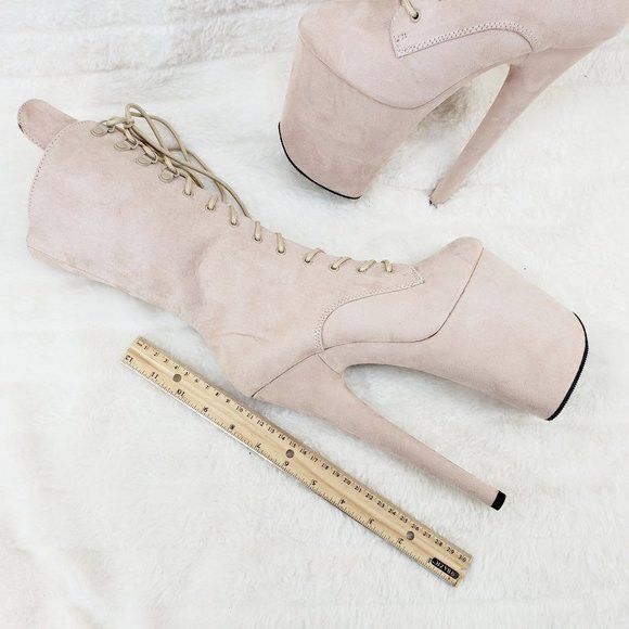 Other Flamingo 1050FS Beige Vegan Suede 8" Heel Platform Mid Calf Size US 11 / IT 41 - 3 Thumbnail