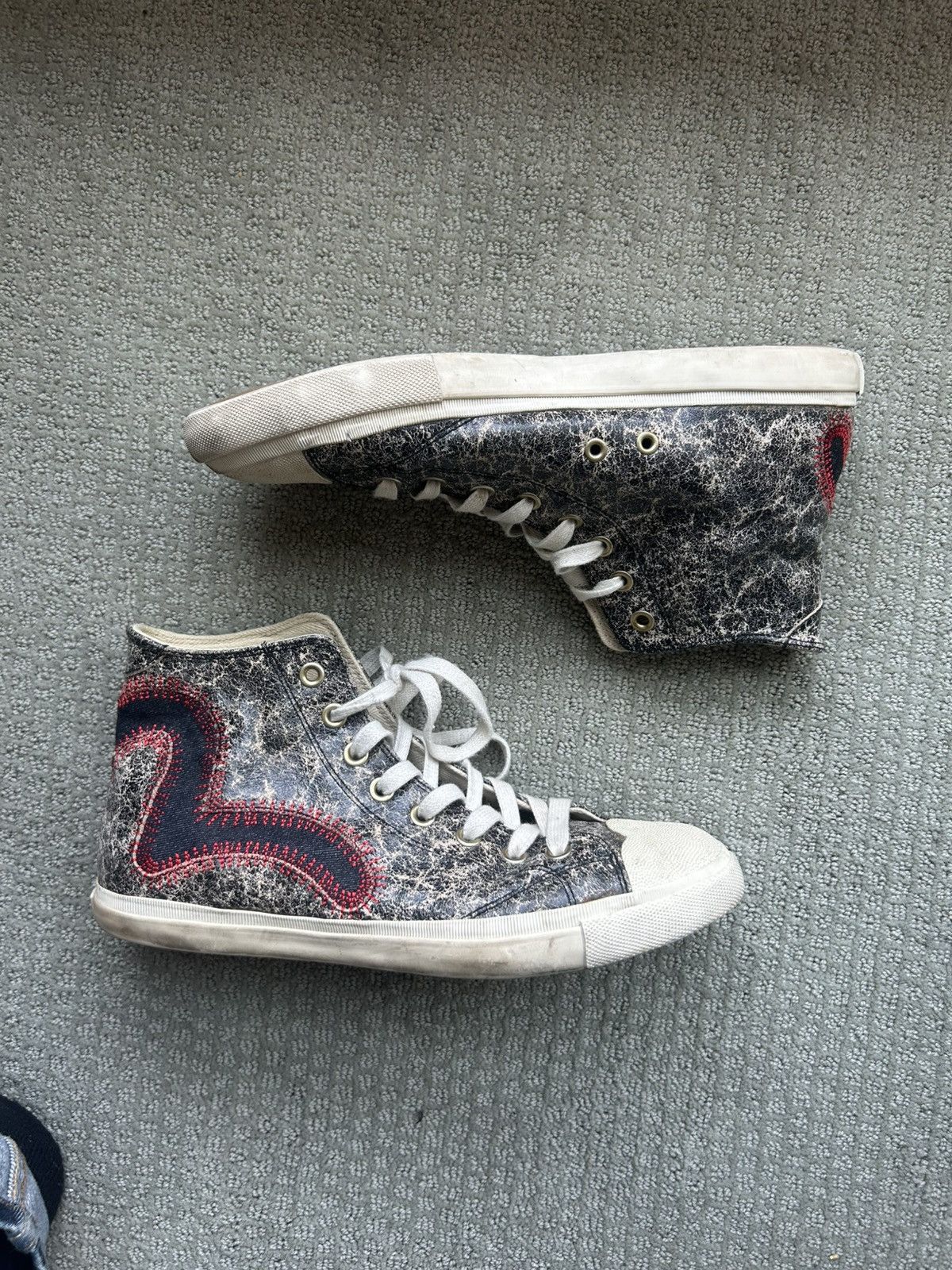 Evisu Vintage EVISU Distressed Acid-Wash Leather High-Top Sneakers Size US 11 / EU 44 - 2 Thumbnail