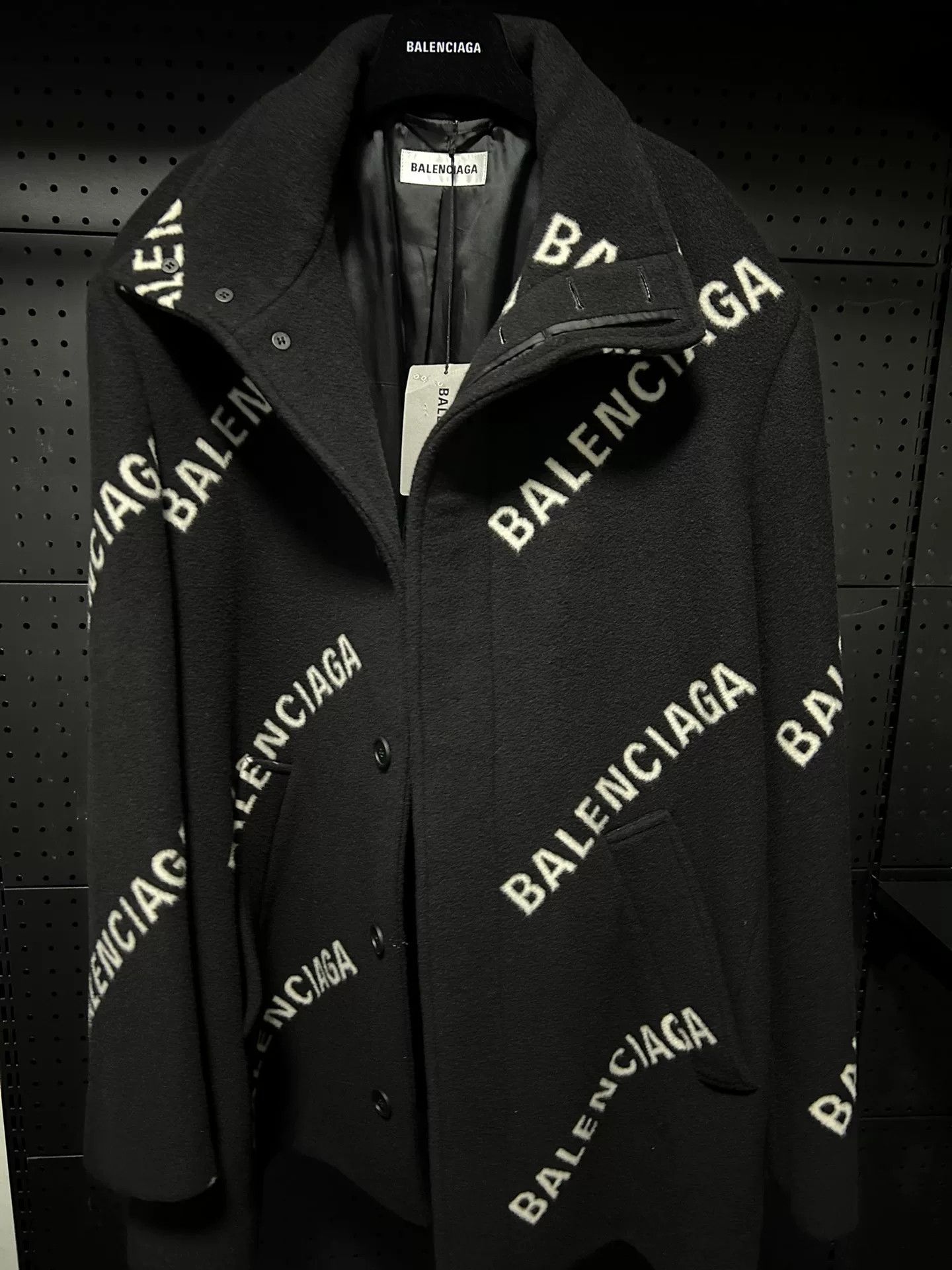 Balenciaga Logo Wool Coat Size 36