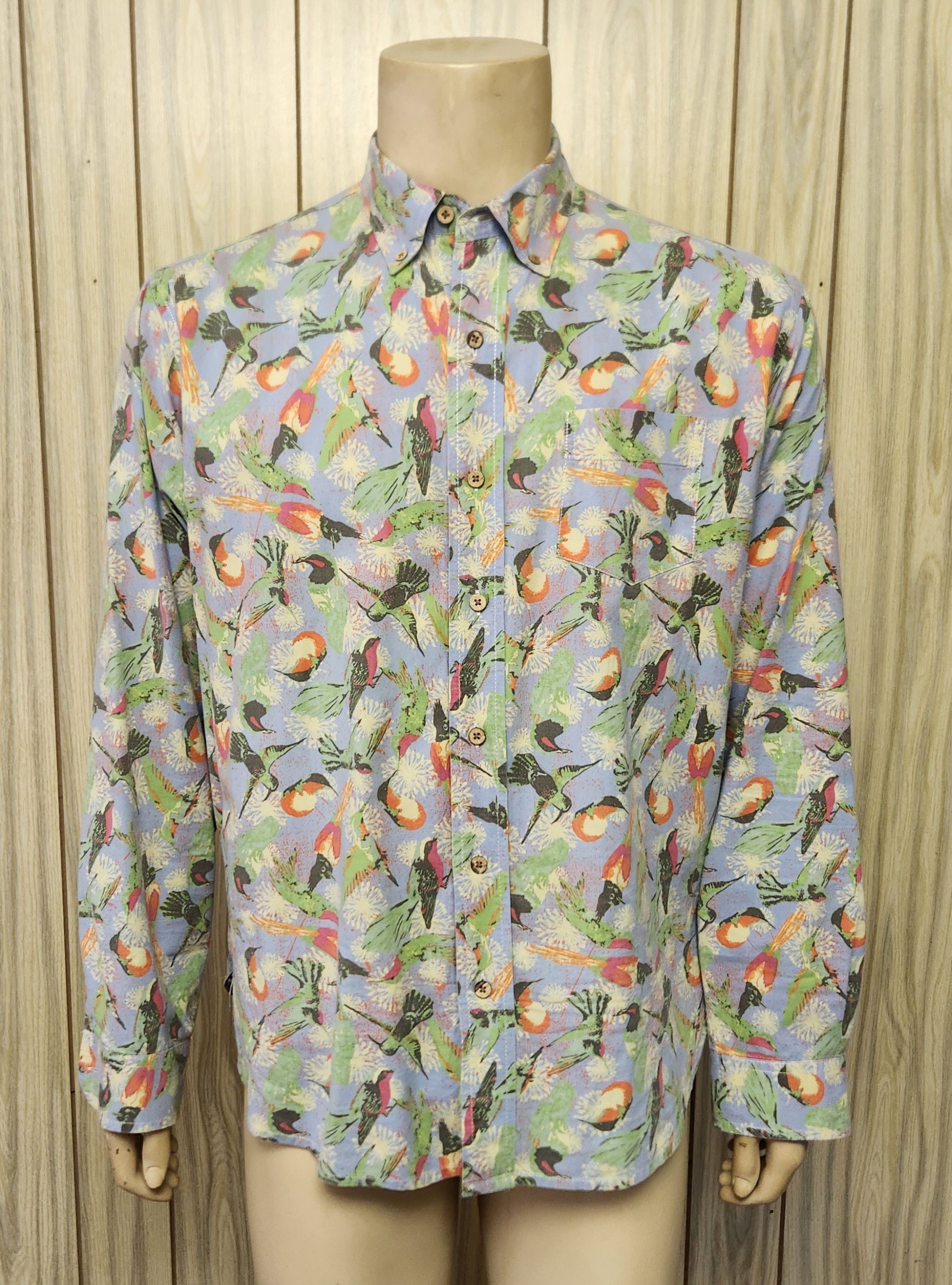 Alan Flusser men's Flusser shirt L blue cotton birds flowers button-down Size US L / EU 52-54 / 3 - 1 Thumbnail