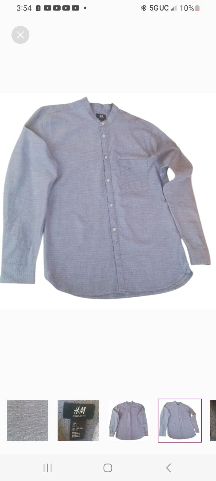 H&M H & M Light Grey Regular-FIT Long-Sleeve Button Up. Size US L / EU 52-54 / 3 - 7 Thumbnail