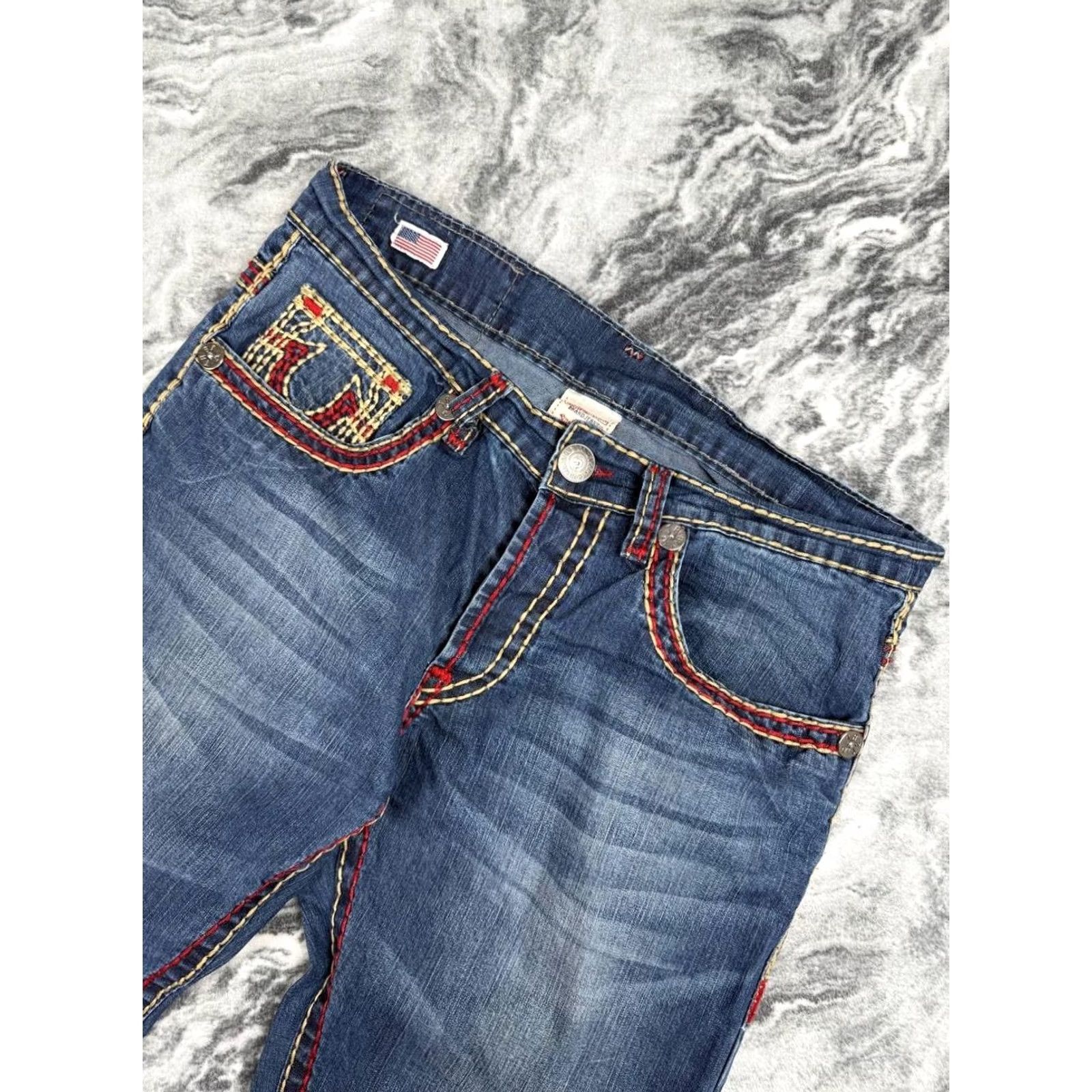 True Religion VINTAGE True Religion Rocco Denim Jeans Men 34x34 Blue 5-Pocket Straight Long Rise 10-12in Logo Pattern Solid Jeans Baggy Size US 34 / EU 50 - 4 Thumbnail