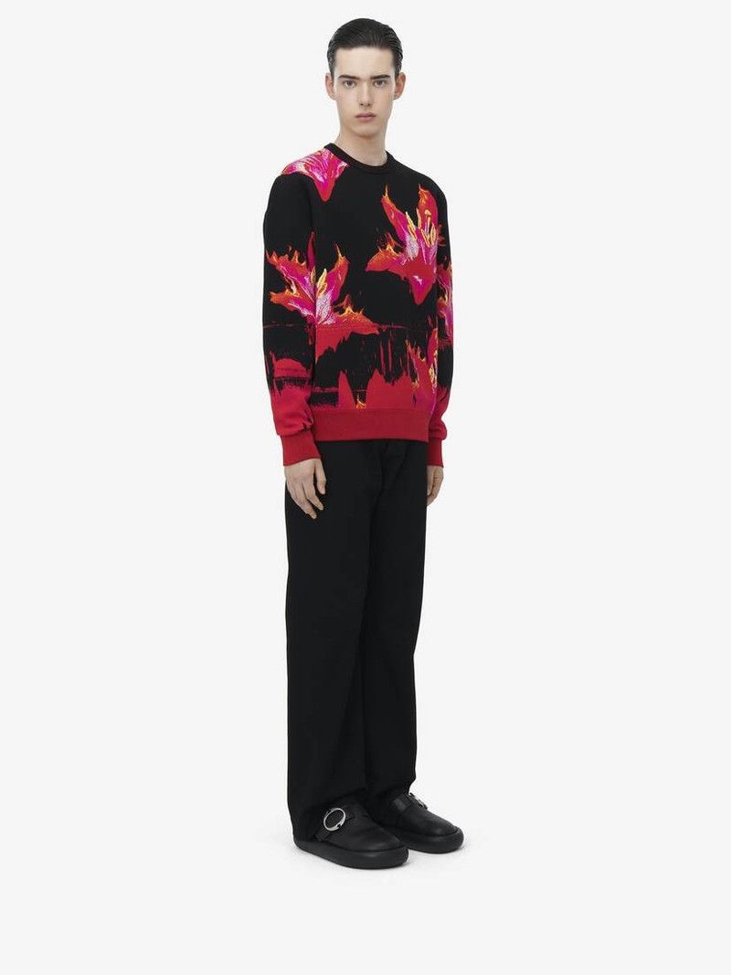 Alexander McQueen o1srvl11e0226 Fire Flower Jacquard Sweater In Multicolor Size US L / EU 52-54 / 3 - 3 Thumbnail