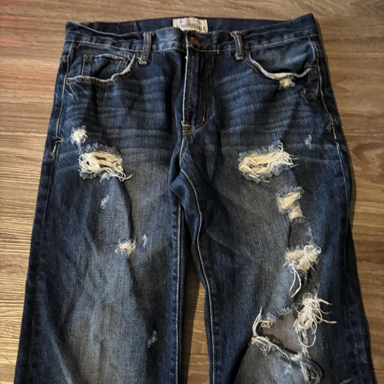 Aeropostale Crazy Vintage Y2K/2000s Grunge Aeropostale Dark Wash Distressed Denim Jeans! 32x32 Size US 32 / EU 48 - 5 Thumbnail