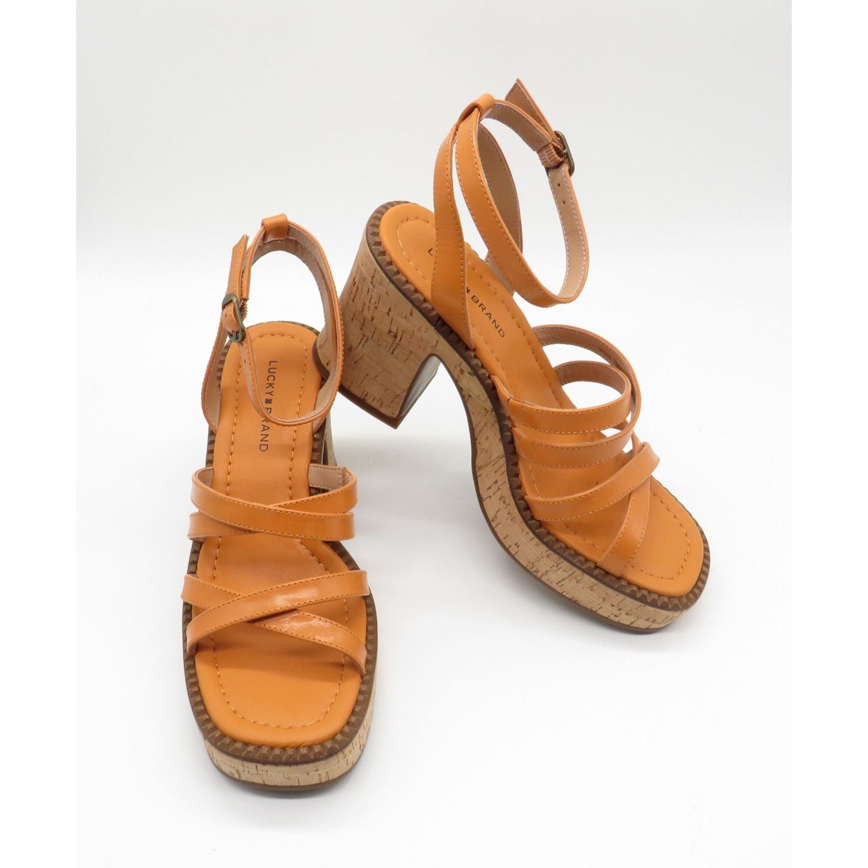 Lucky Brand Lucky Brand Orange Strappy Cork Heel Sandals Adjustable Ankl Size US 7 / IT 37 - 6 Thumbnail