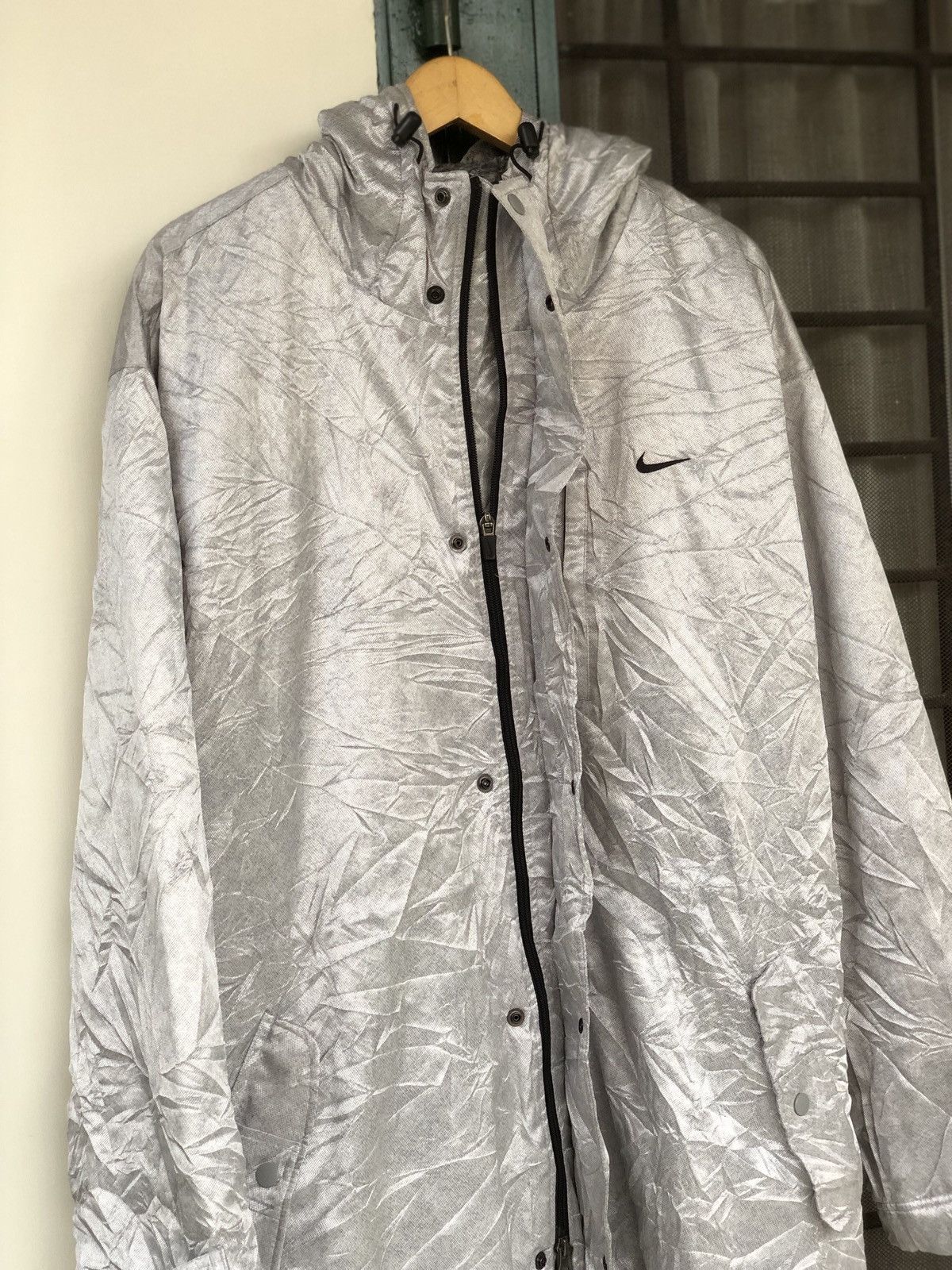 Nike × Vintage Vintage Nike Silver Long Coat Fleece Jacket Size US XL / EU 56 / 4 - 7 Thumbnail