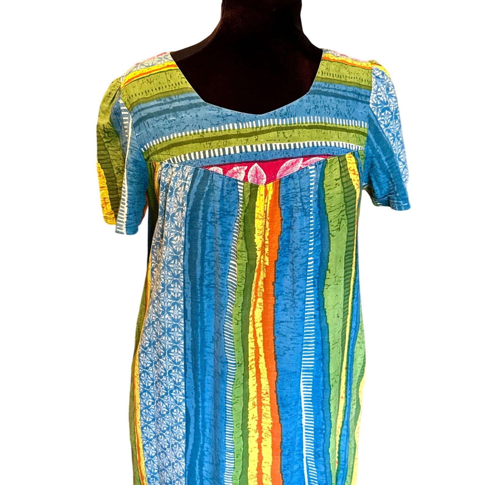 Vintage Vintage Daffodil Multi Blue Pink Stripe Maxi Dress Small Med Size M / US 6-8 / IT 42-44 - 4 Thumbnail