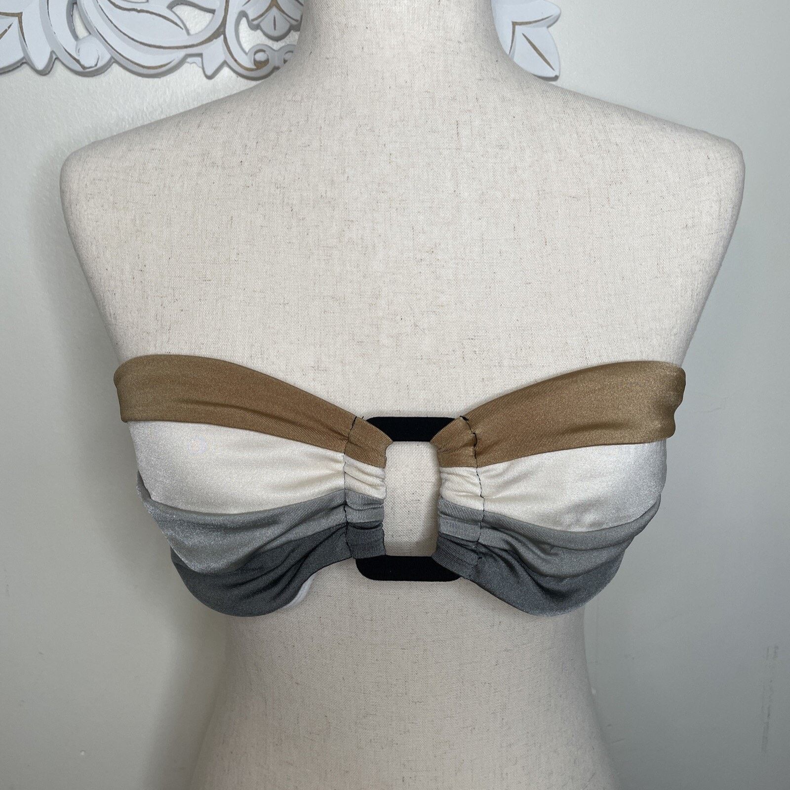 Perry Ellis PERRY ELLIS size L Bandeau Bikini Top Back Tie BLACK Gold Size L / US 10 / IT 46 - 2 Thumbnail