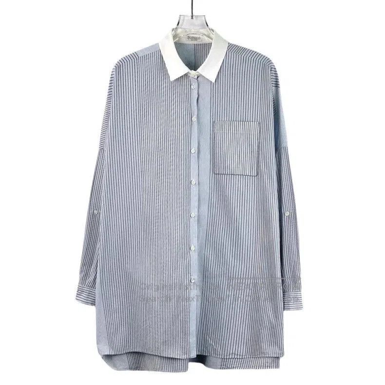 Brunello Cucinelli Brunello Cucinelli Blue Striped Cotton Shirt. Size US M / EU 48-50 / 2 - 1 Thumbnail