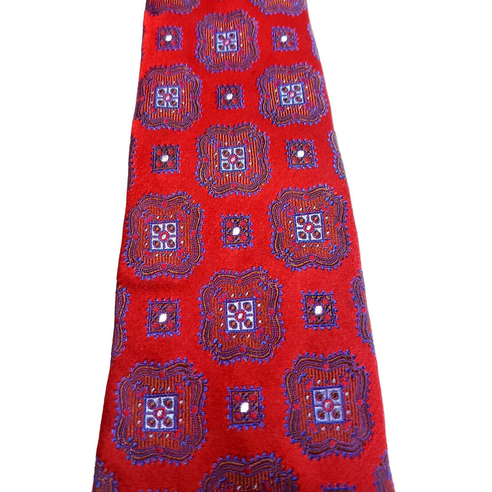 Paul Fredrick Paul Fredrick Red Silk Tie Woven Long Geometric Size ONE SIZE - 2 Thumbnail