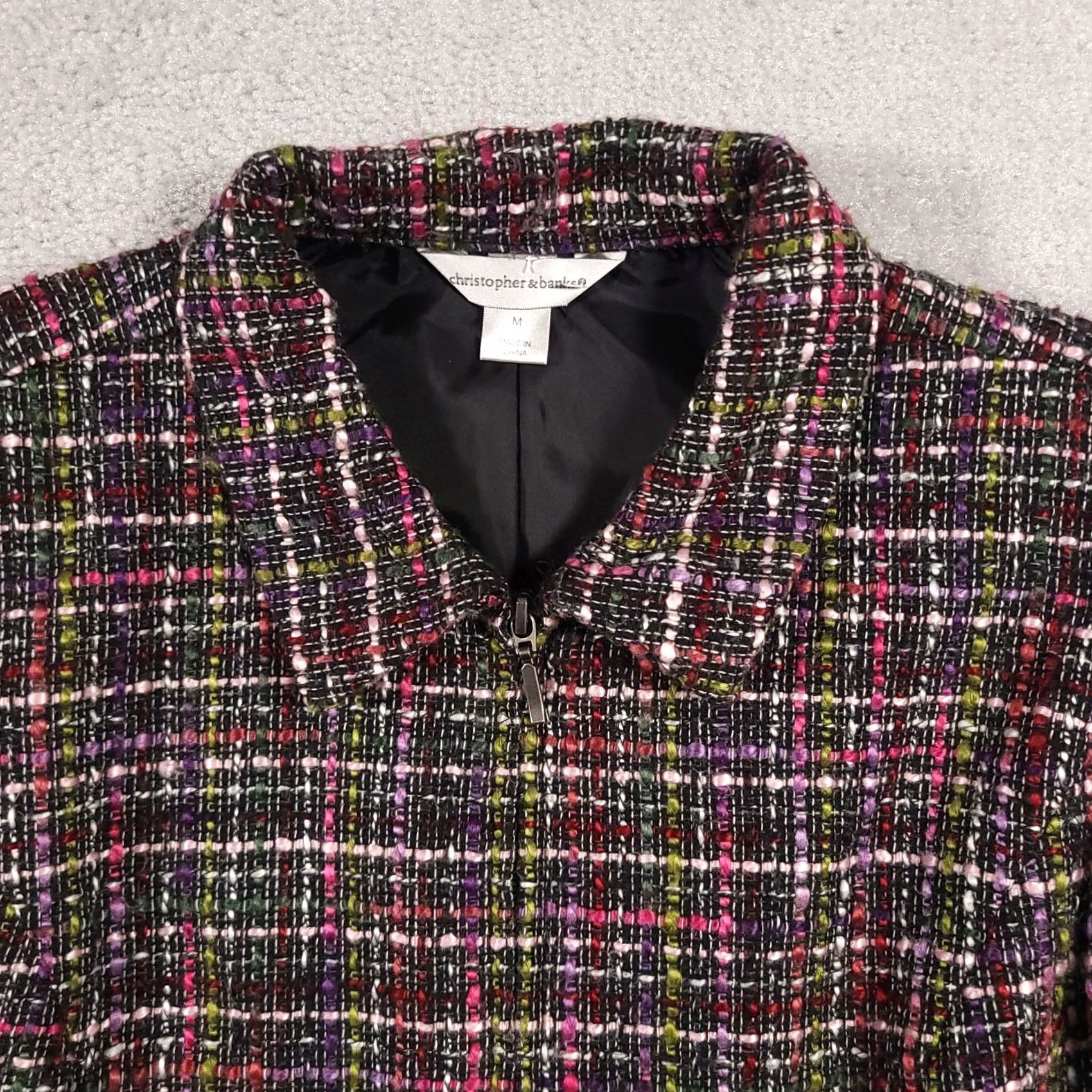 Vintage Christopher Banks Tweed Blazer Jacket Women's Med Collar Lined Pockets Full Zip Jacket Size M / US 6-8 / IT 42-44 - 3 Thumbnail