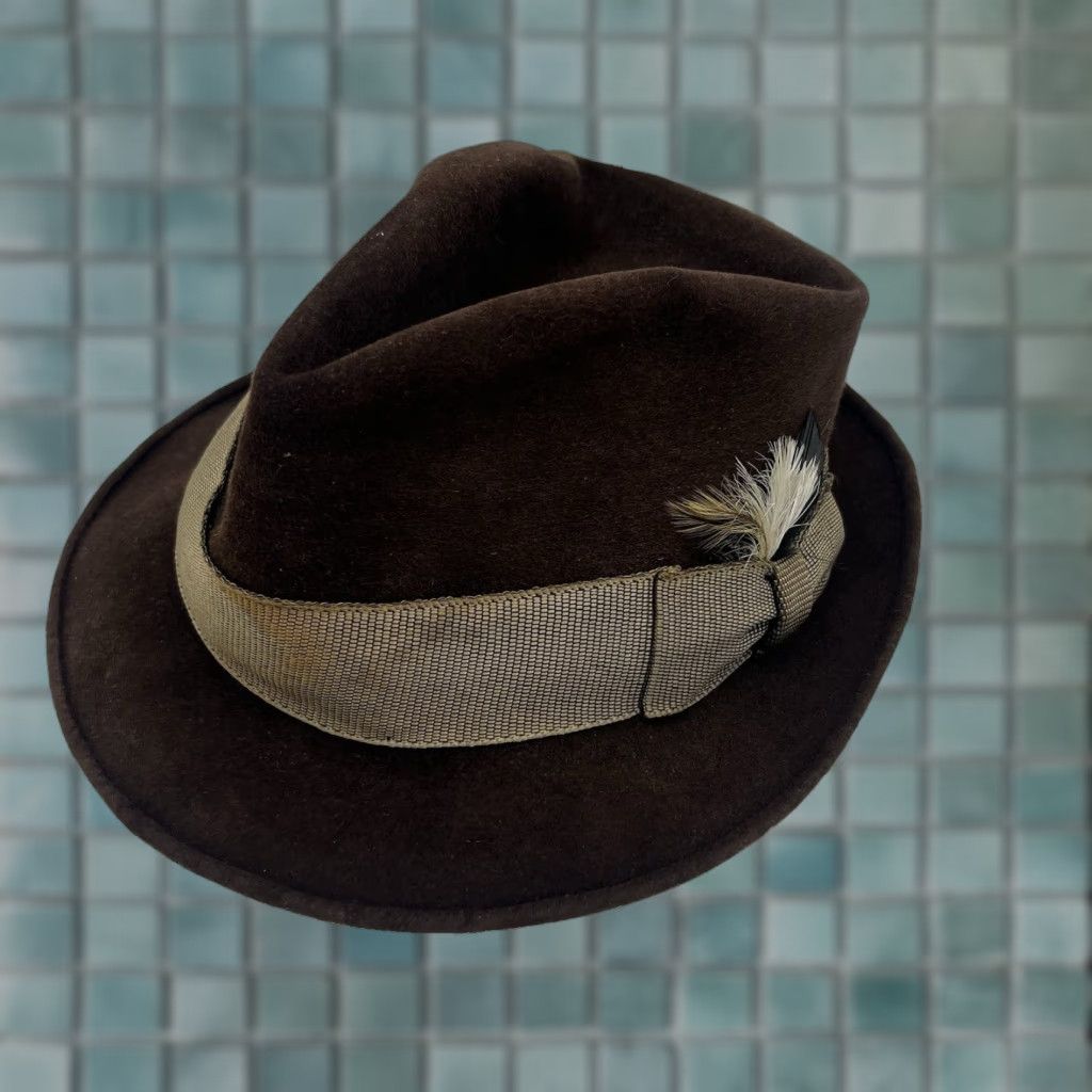FELT VINTAGE Champs Fedora Main Selling Point Silk Finish Brown Felt 6 3/4 Adult Mens 1950s Beaver Fur Trim Hat Brown Mens Size ONE SIZE - 1 Thumbnail