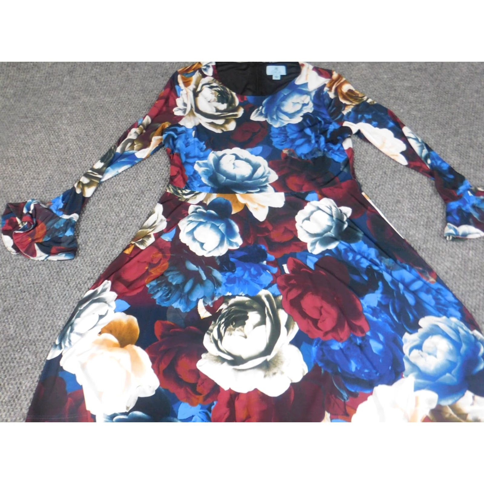 Vintage CeCe L'amour CeCe Womens Dress A-Line Floral Blue Knee Length L/Ruffle/Stretch/Polyester Rayon Knee Length L Women Casual, Business - Fall Summer Size L / US 10 / IT 46 - 3 Thumbnail