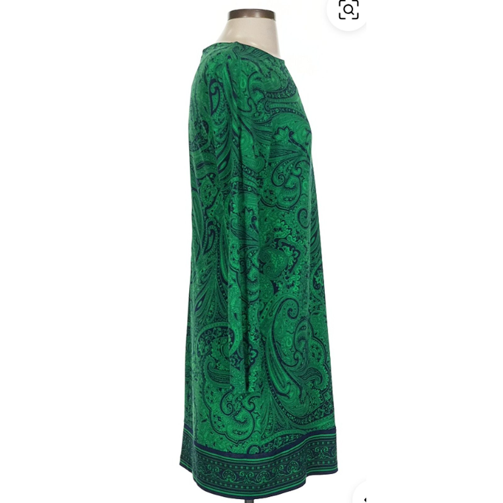 Michael Kors MICHAEL KORS GREEN NAVY PAISLEY LONG SLEEVE SLINKY DRESS S/M Size S / US 4 / IT 40 - 5 Thumbnail