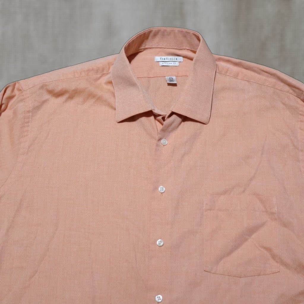 Van Heusen Van Heusen Peach Pink Regular Fit Button-Up Shirt Long Sleeve Men Size 16 32/33 Size US L / EU 52-54 / 3 - 1 Thumbnail