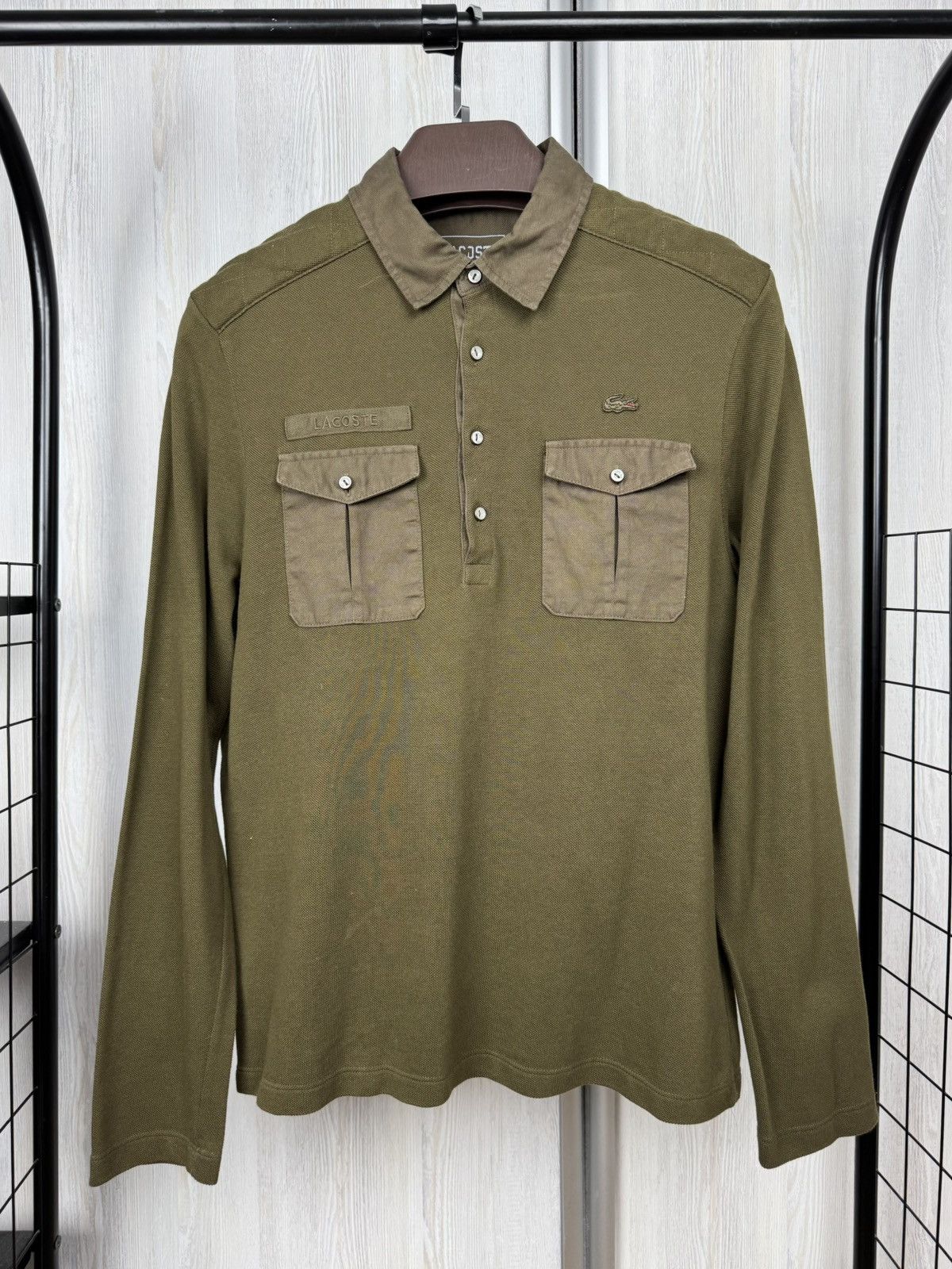 Lacoste Lacoste Khaki Green vintage slim fit rugby polo shirt Size US M / EU 48-50 / 2 - 2 Thumbnail