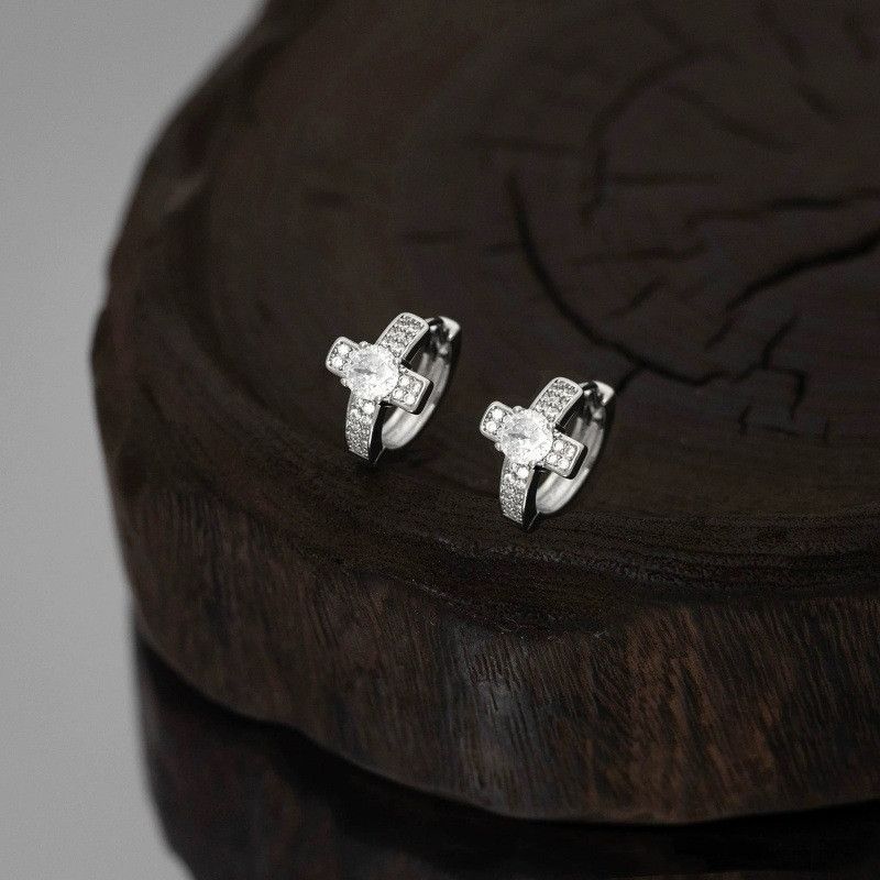 Jewelry × Sterling Silver Cross Dark Earrings One Pairs Chrome Jewelry Size ONE SIZE - 2 Thumbnail