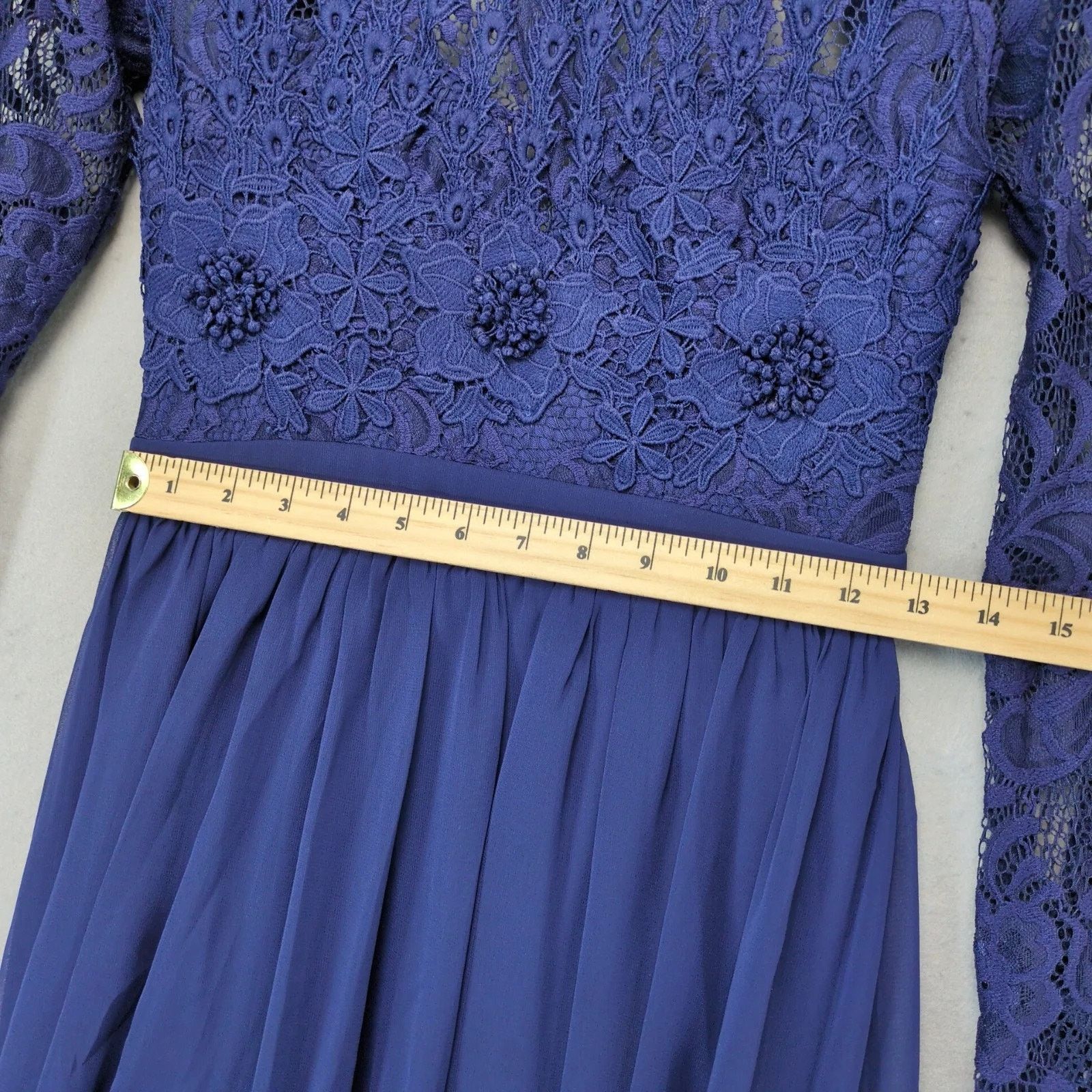 Other Maniju Navy Blue Lace Open Back Maxi Dress S Chiffon Lined Size S / US 4 / IT 40 - 9 Thumbnail