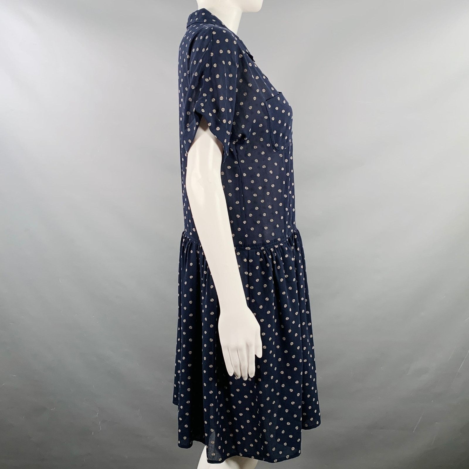 Jean Paul Gaultier Size 6 Navy Grey Polyester Skulls Shirt Dress Size M / US 6-8 / IT 42-44 - 3 Thumbnail