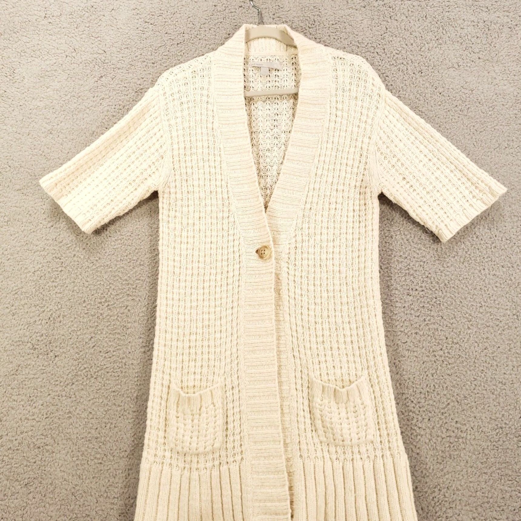 Old Navy Old Navy Cardigan Sweater Womens Size Large Angora Wool Longline Ivory Front Pockets Size L / US 10 / IT 46 - 2 Thumbnail