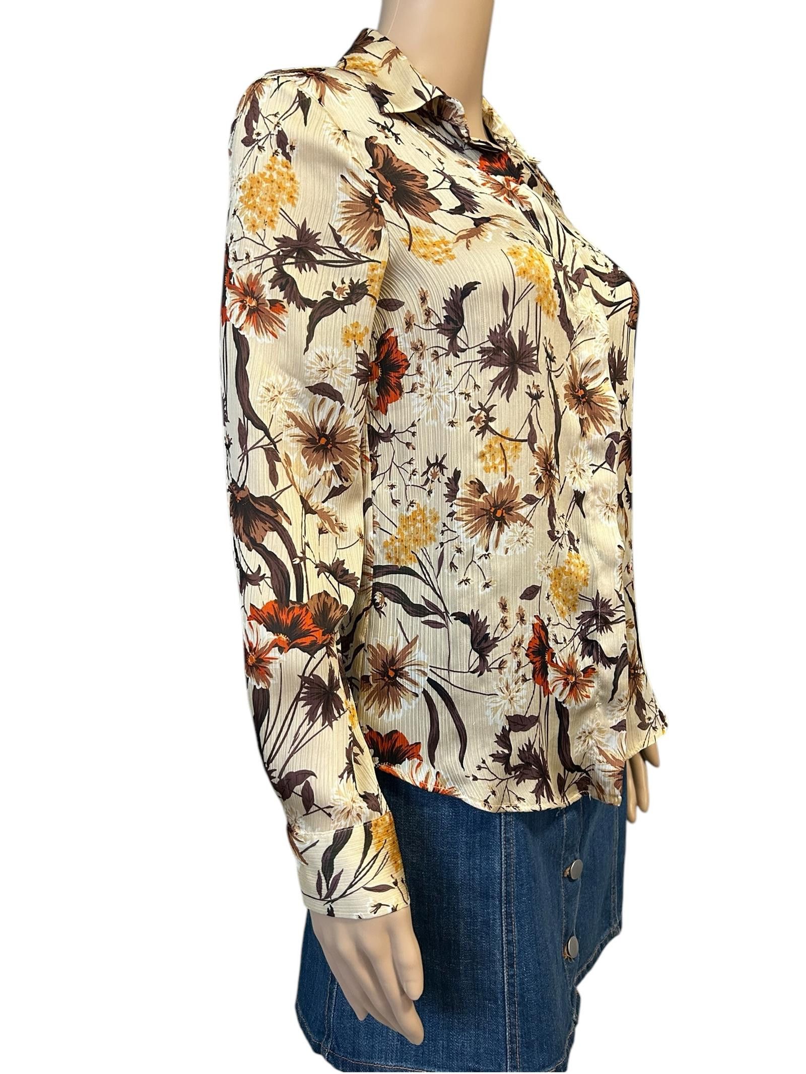 Zara Zara Basic Floral Long Sleeve Blouse Size XS / US 0-2 / IT 36-38 - 5 Thumbnail