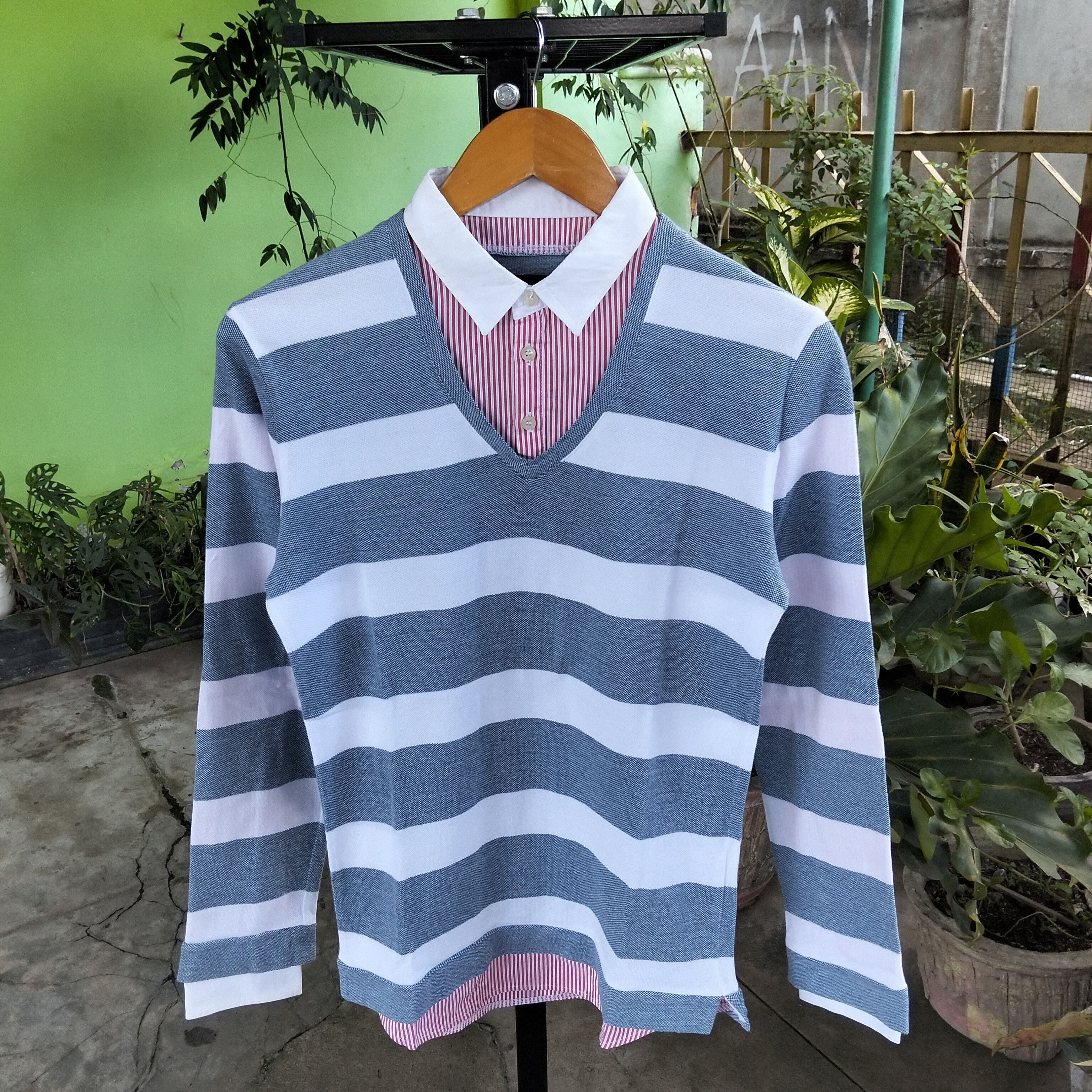 Katharine Hamnett London Katharine Hamnett London Stripe Double Layer Long Sleeve Tee Size US S / EU 44-46 / 1 - 1 Thumbnail