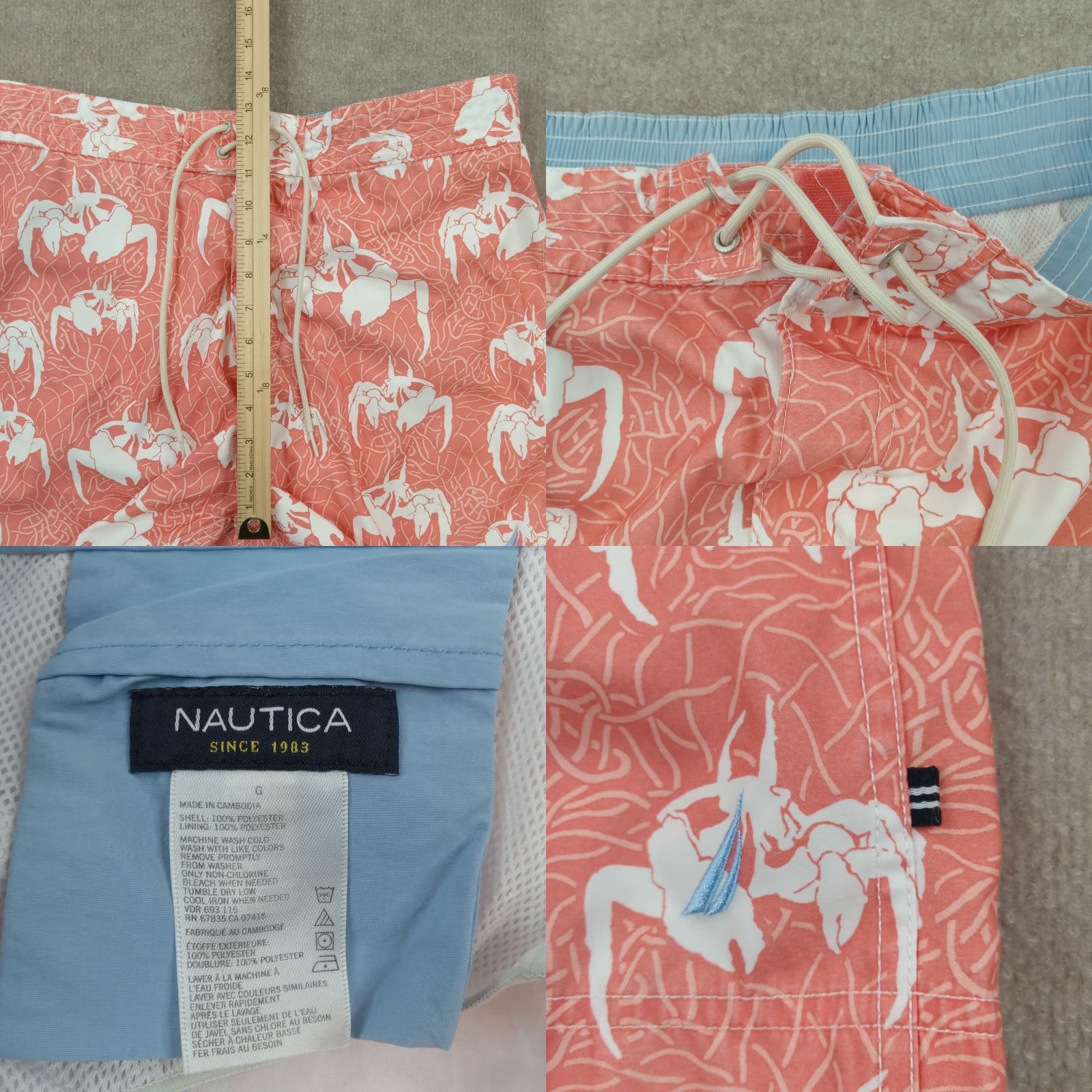 Nautica Nautica Mens Board Shorts Large Orange Elastic Waist Lined Pockets Polyester Surfing Recreational Mens Size US 33 - 8 Thumbnail
