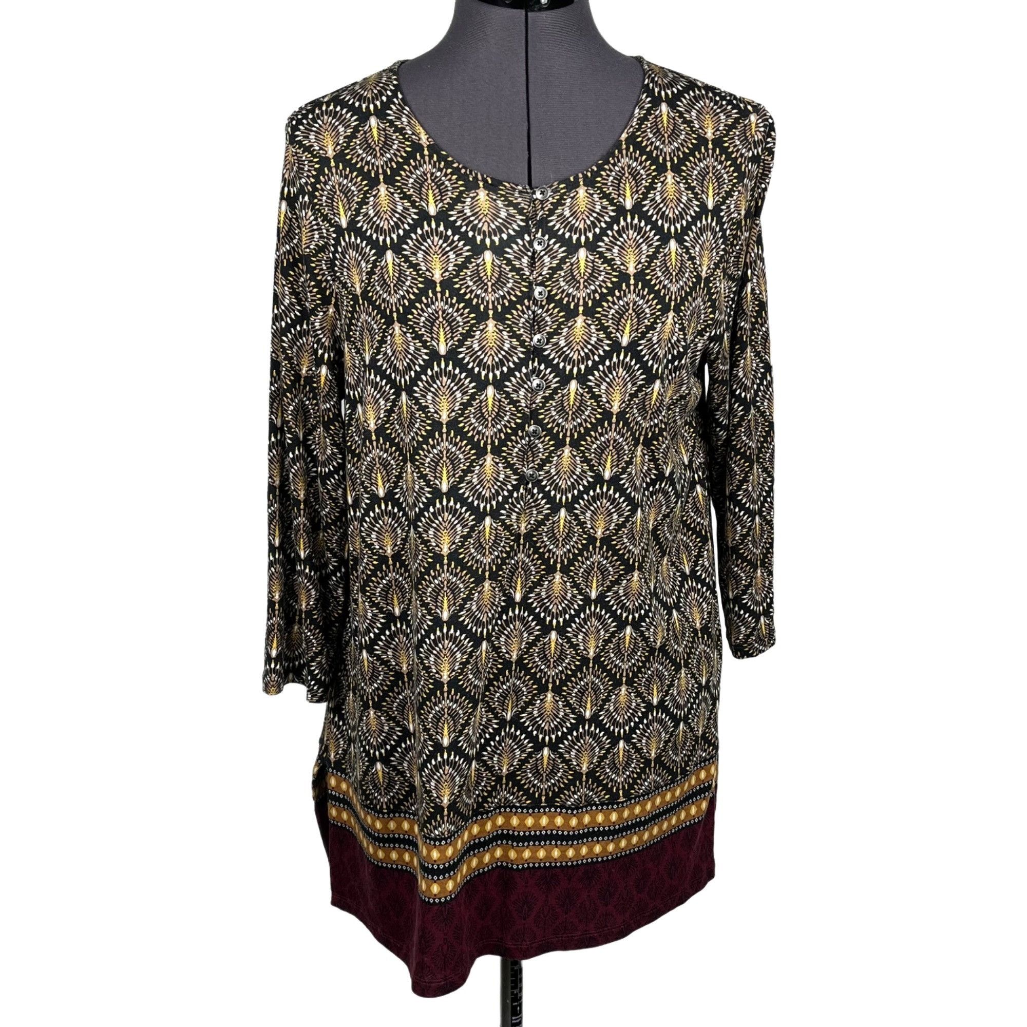 Other J. Jill Women's Black/Brown Print Top Tunic 3/4-Sleeve Scoop Size S / US 4 / IT 40 - 1 Thumbnail