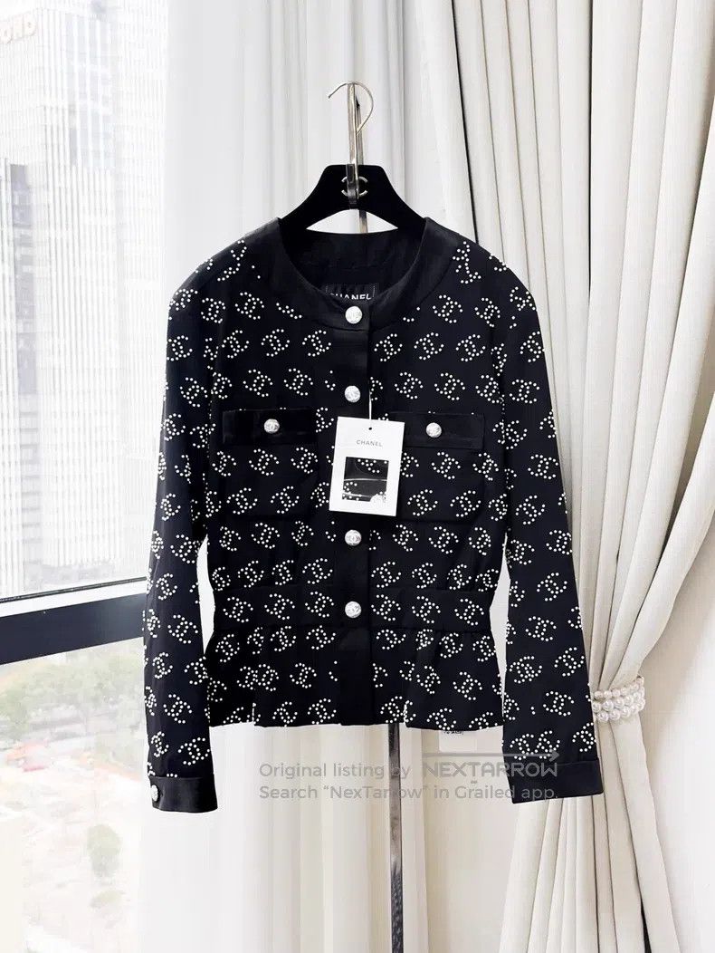 Chanel Chanel 23C black heavy industry white studs full of logo s Size XS / US 0-2 / IT 36-38 - 1 Thumbnail