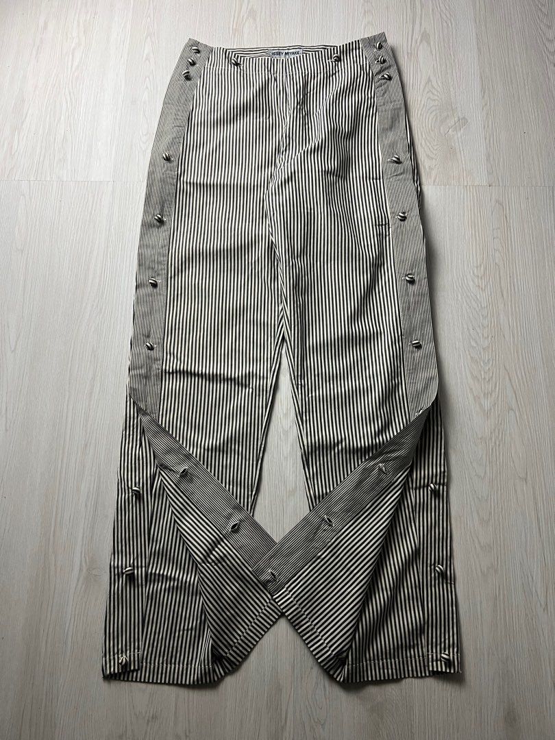 Issey Miyake × Japanese Brand × Pleats Please Issey Miyake RARE! Issey Miyake Side-Snap Striped Trousers Size 29" - 1 Thumbnail