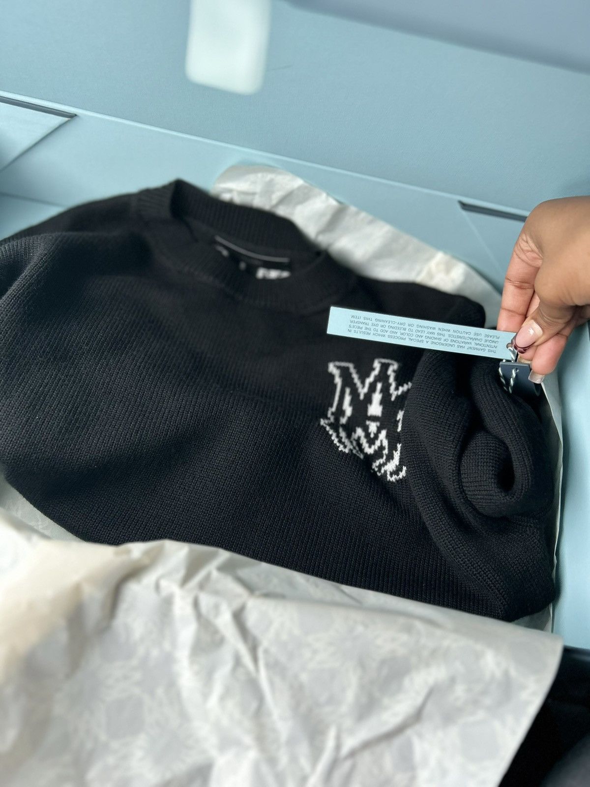 Amiri AMIRI Black Crewneck Sweater with White Monogram Size S / US 4 / IT 40 - 6 Thumbnail