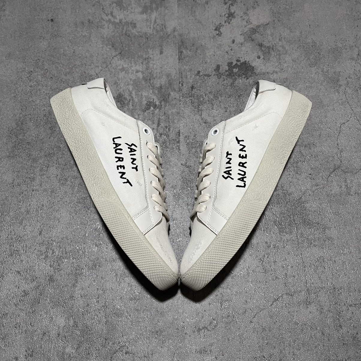 Saint Laurent Paris Court Classic Low SL/06 Logo Distressed Canvas Hedi Slimane Size US 8 / IT 38 - 2 Thumbnail